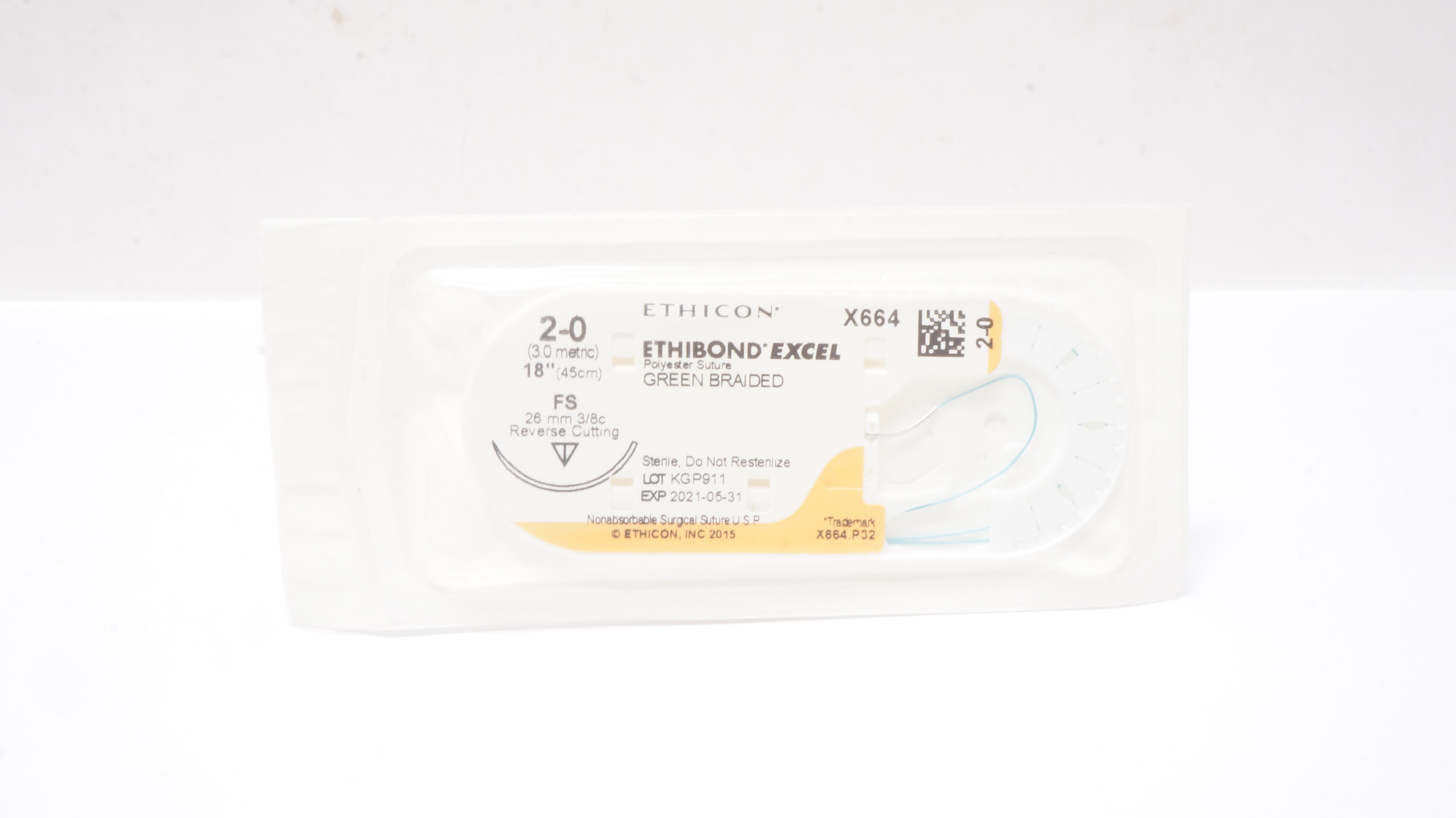 Ethicon X664 2-0 ETHIBOND EXCEL, FS,  26mm 3/8c Reverse Cutting, 18inch (x)
