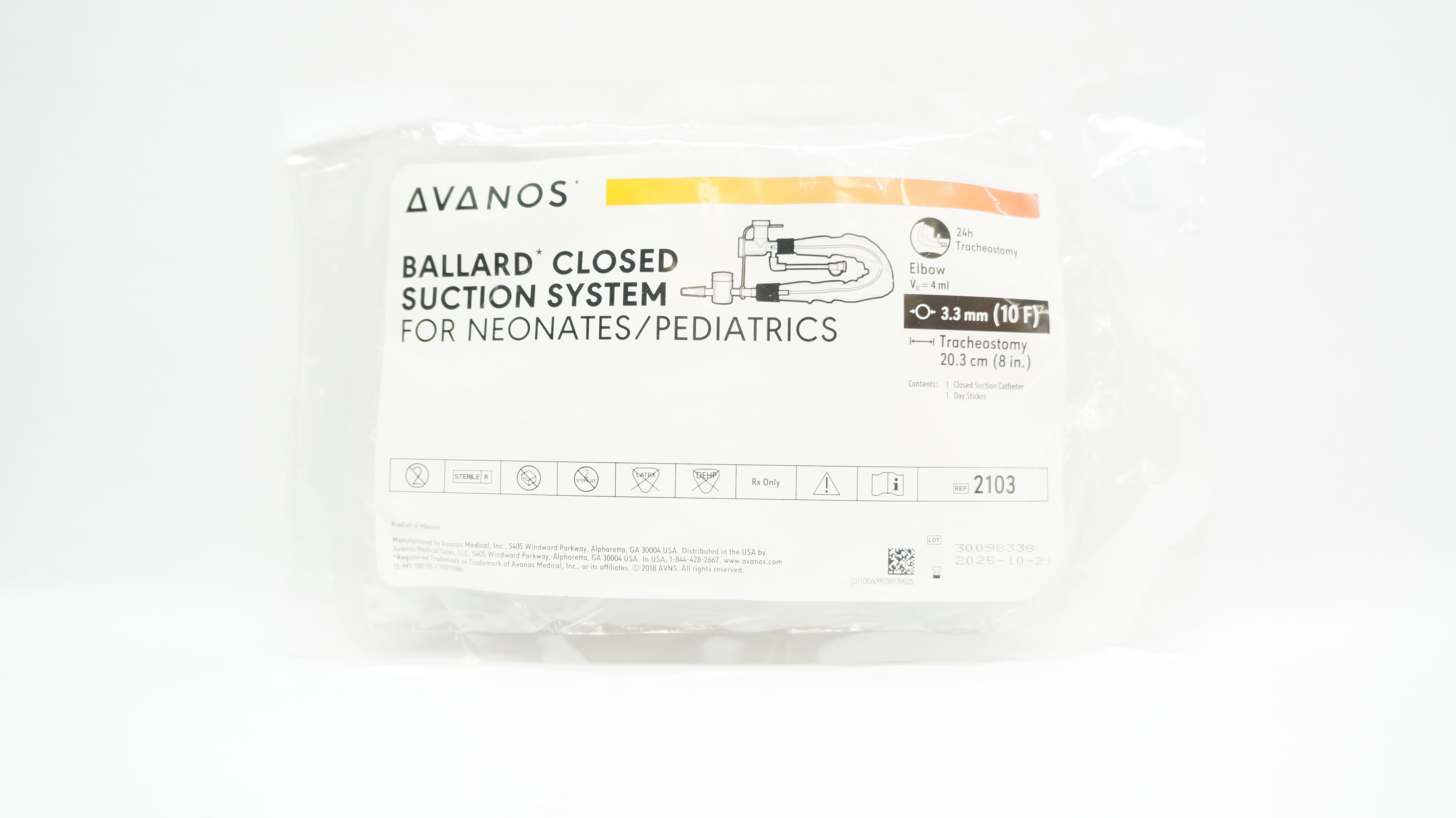 Avanos 2103 Ballard Closed Suction System, Neonates/Pediatrics 3.3mm x 20.3cm