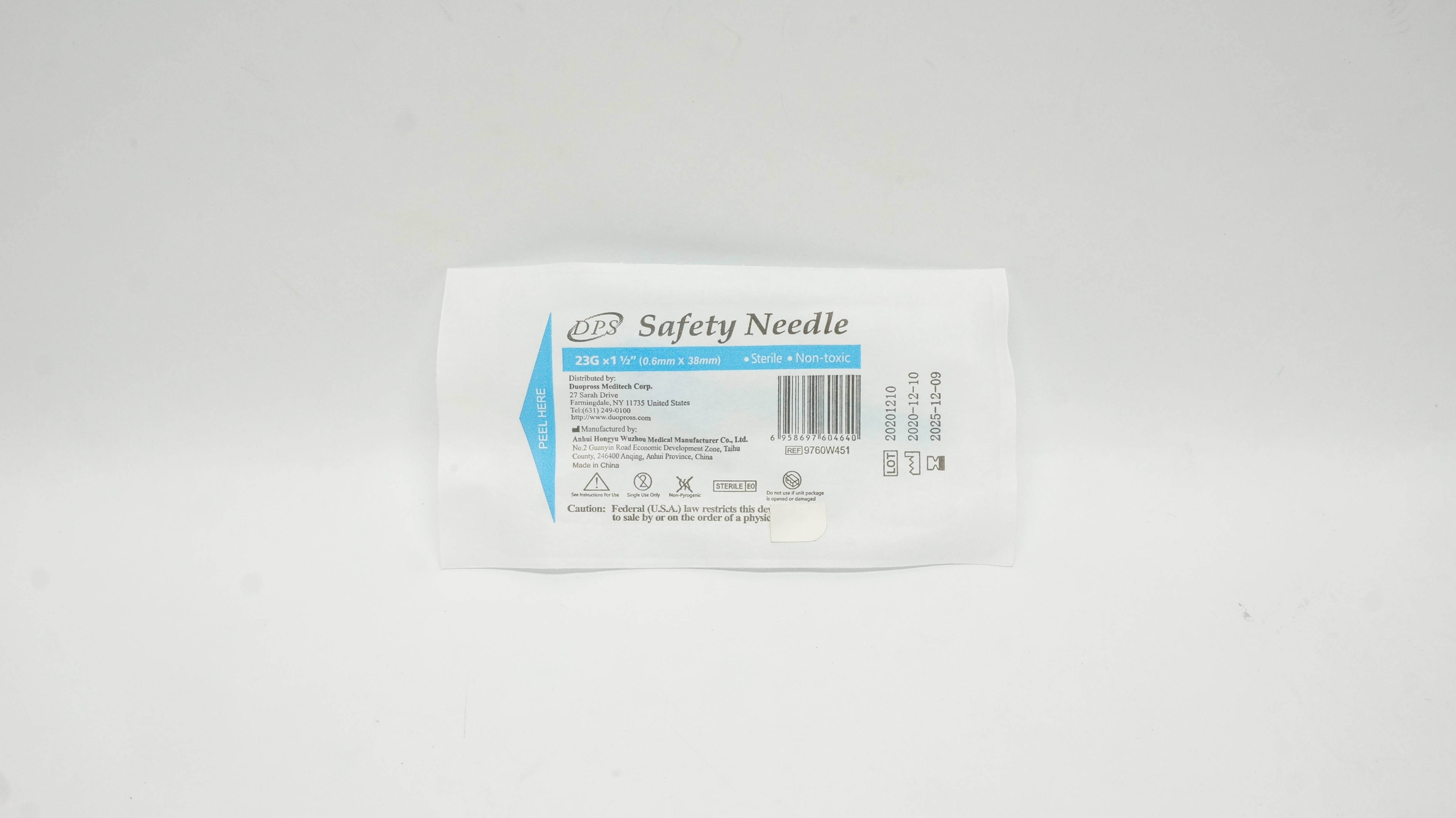 Anhui Hongyu Wuzhou Medical 9760W451 DPS Safety Needle 23G x 1 1/2inch