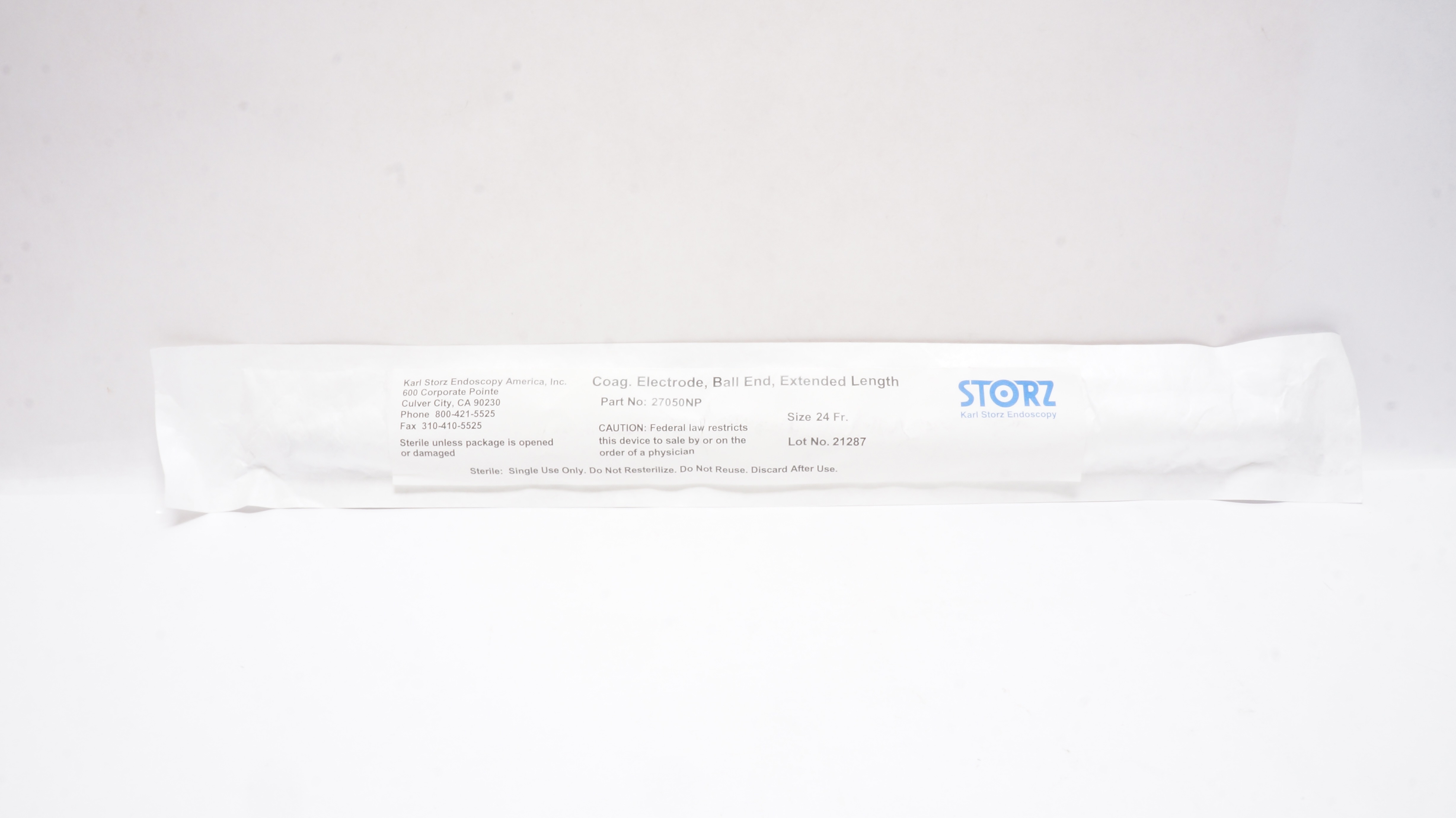 Karl Storz  27050NP Coagulating Electrode, Ball End, Extended Lenght, 24Fr