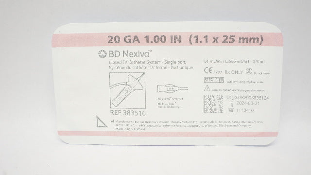 BD 383516 Nexiva Clodsed IV Cath. System - Single Port 20GA x 1.00inch
