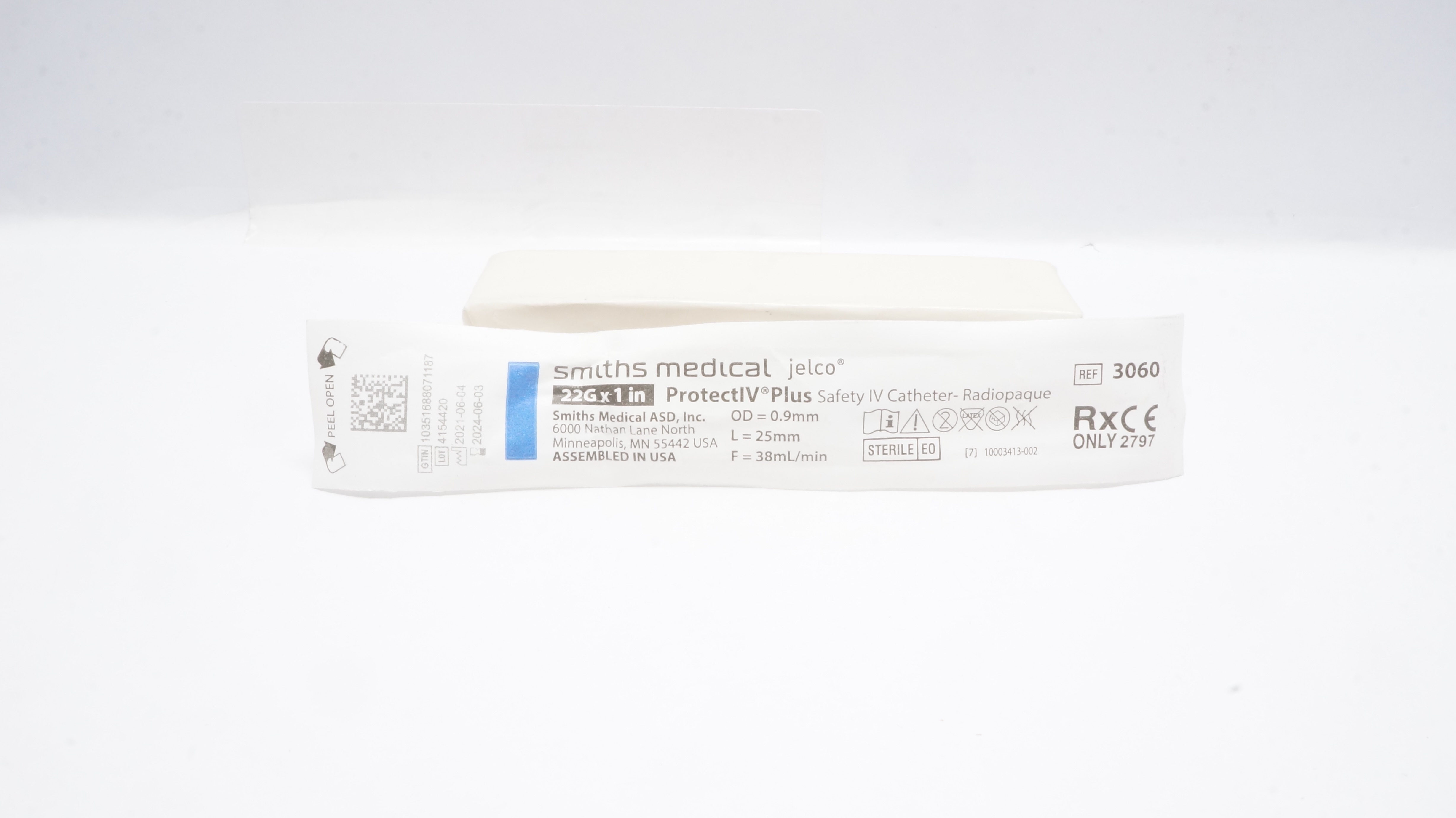 Smiths Medical 3060 Jelco Protect IV Plus Safety Cath. 22G x 1inch, 38ml/min (x)