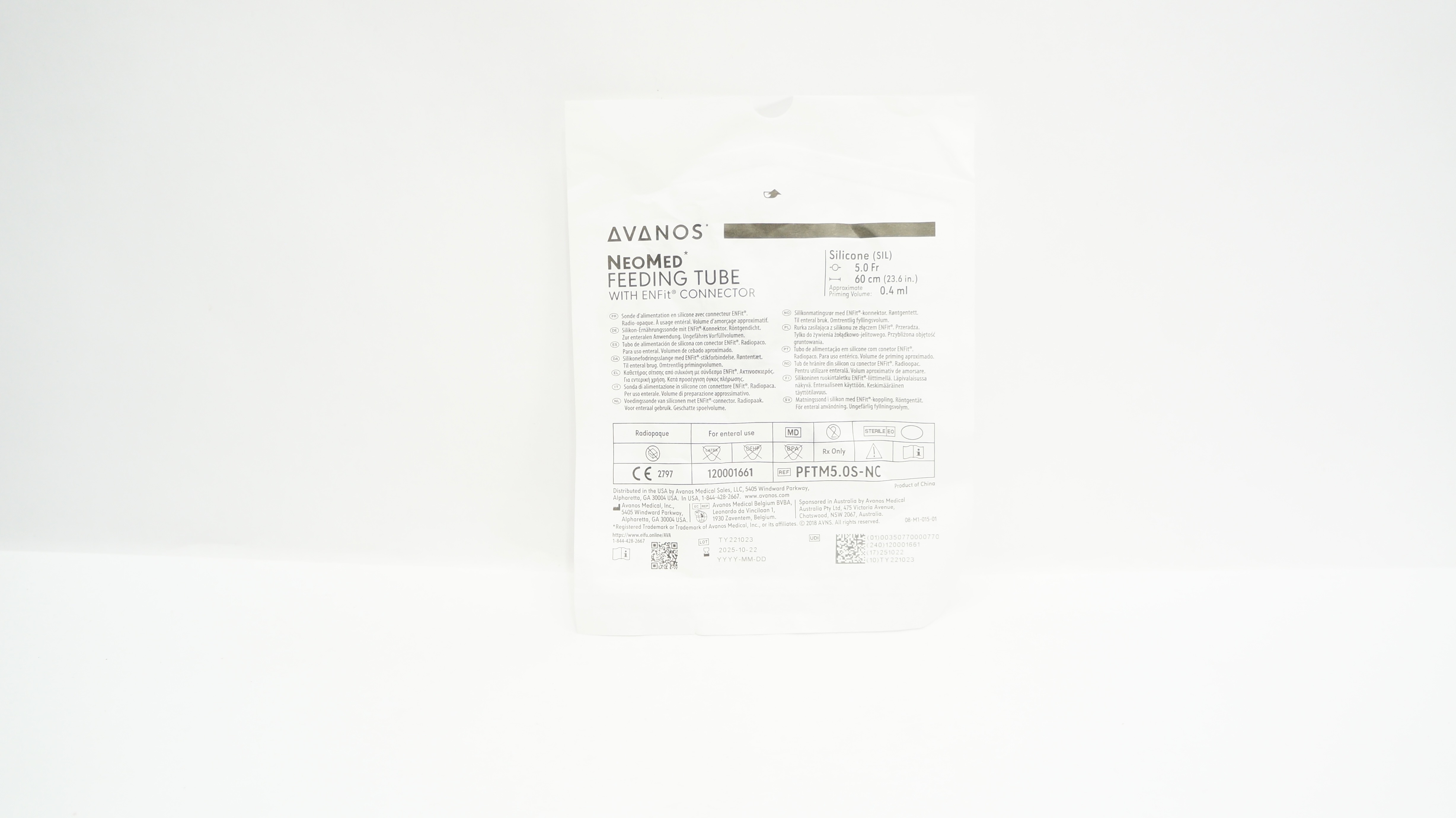 Avanos PFTM5.0S-NC NeoMed Feeding Tube with EnFit Connector 5.0Fr x 60cm