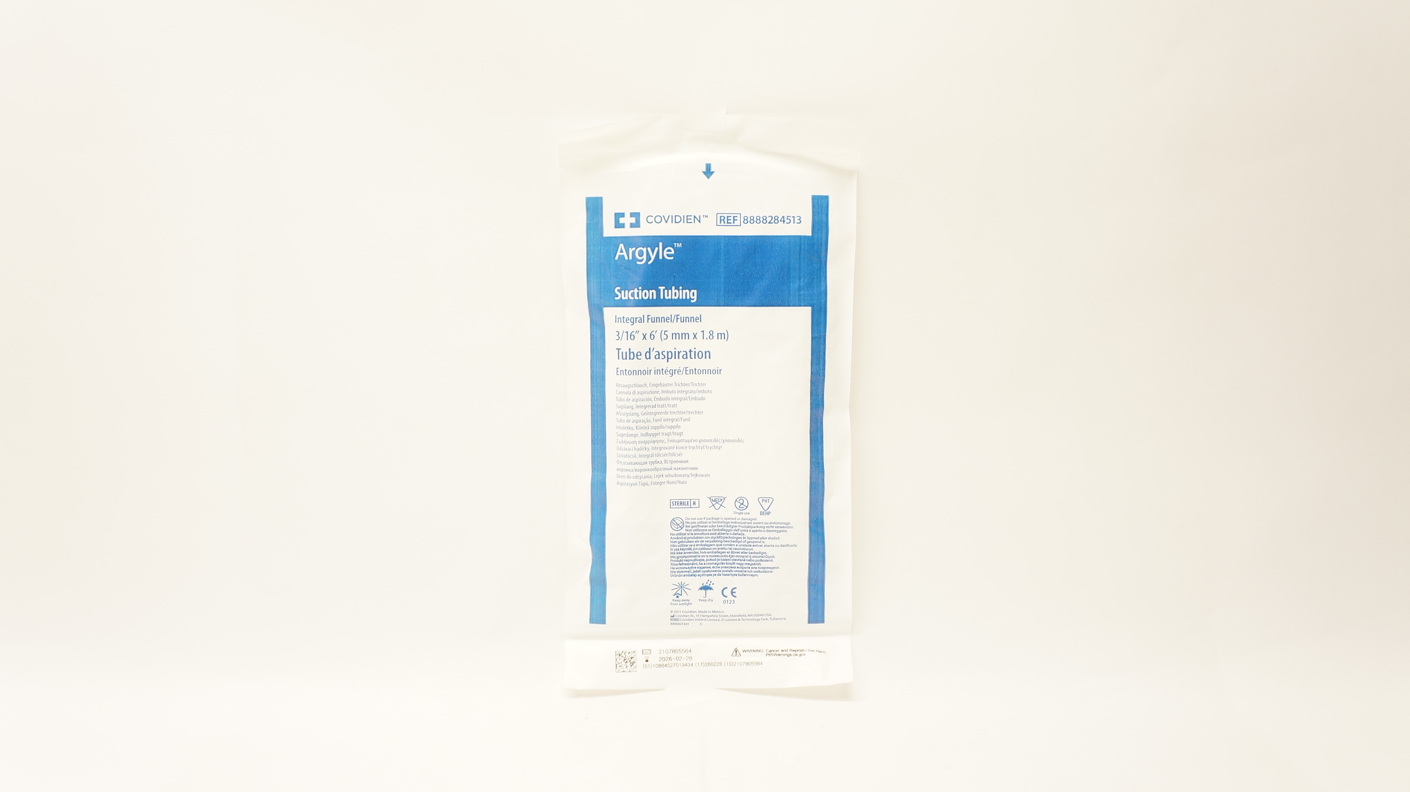 Covidien 8888284513 Argyle Suction Tubing Integral Funnel/Funnel 3/16inch x 6ft.