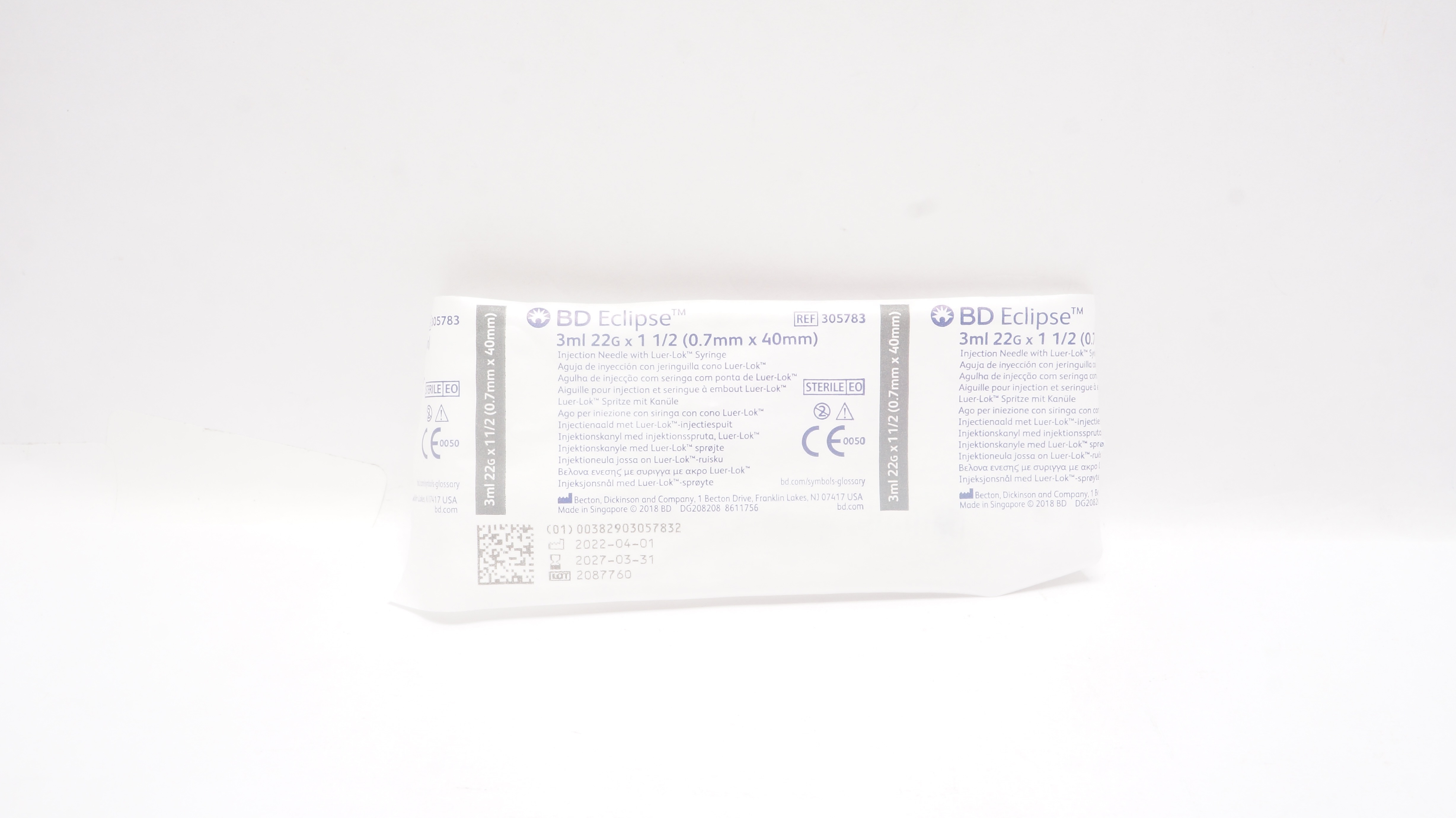 BD 305783 Eclipse Injection Ndle with Luer-Lok Syringe 3ml, 22G x 1 1/2inch