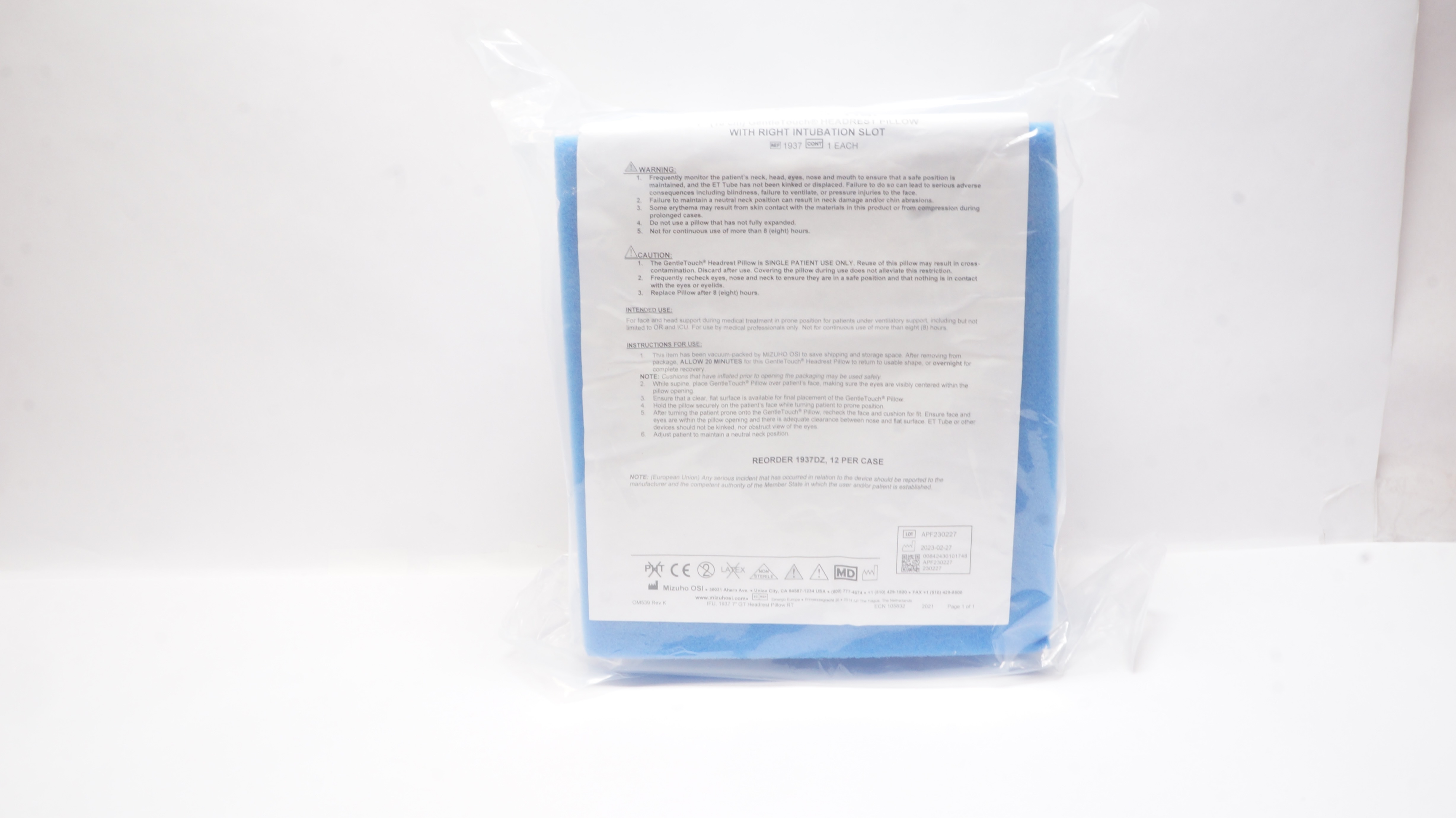 Mizuho OSI 1937 Gentle Touch Headrest Pillow w/ Right Intubation Slot