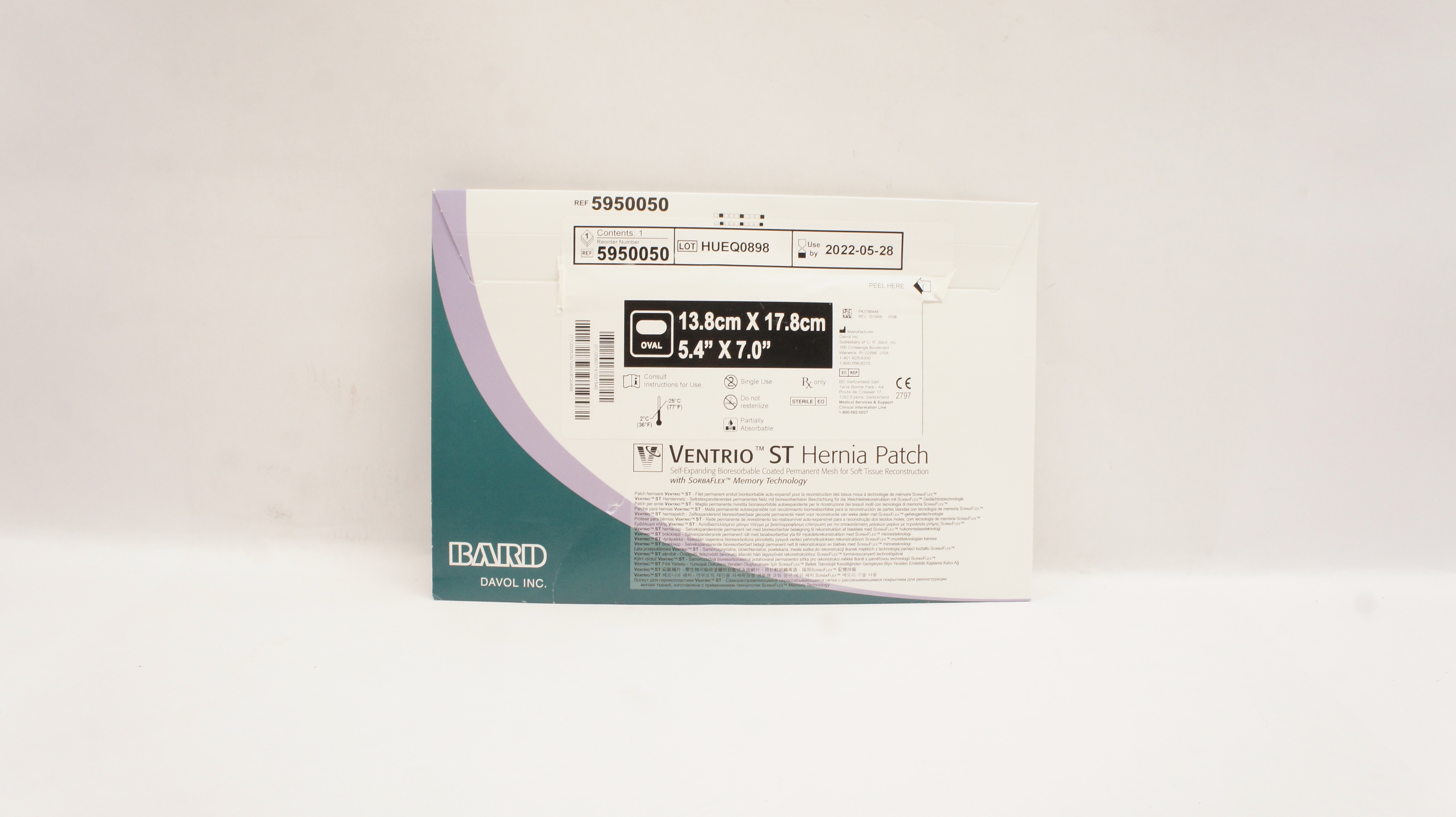 Bard 5950050 Davol Ventrio ST Hernia Patch 5.4inch x 7.0inch (x)