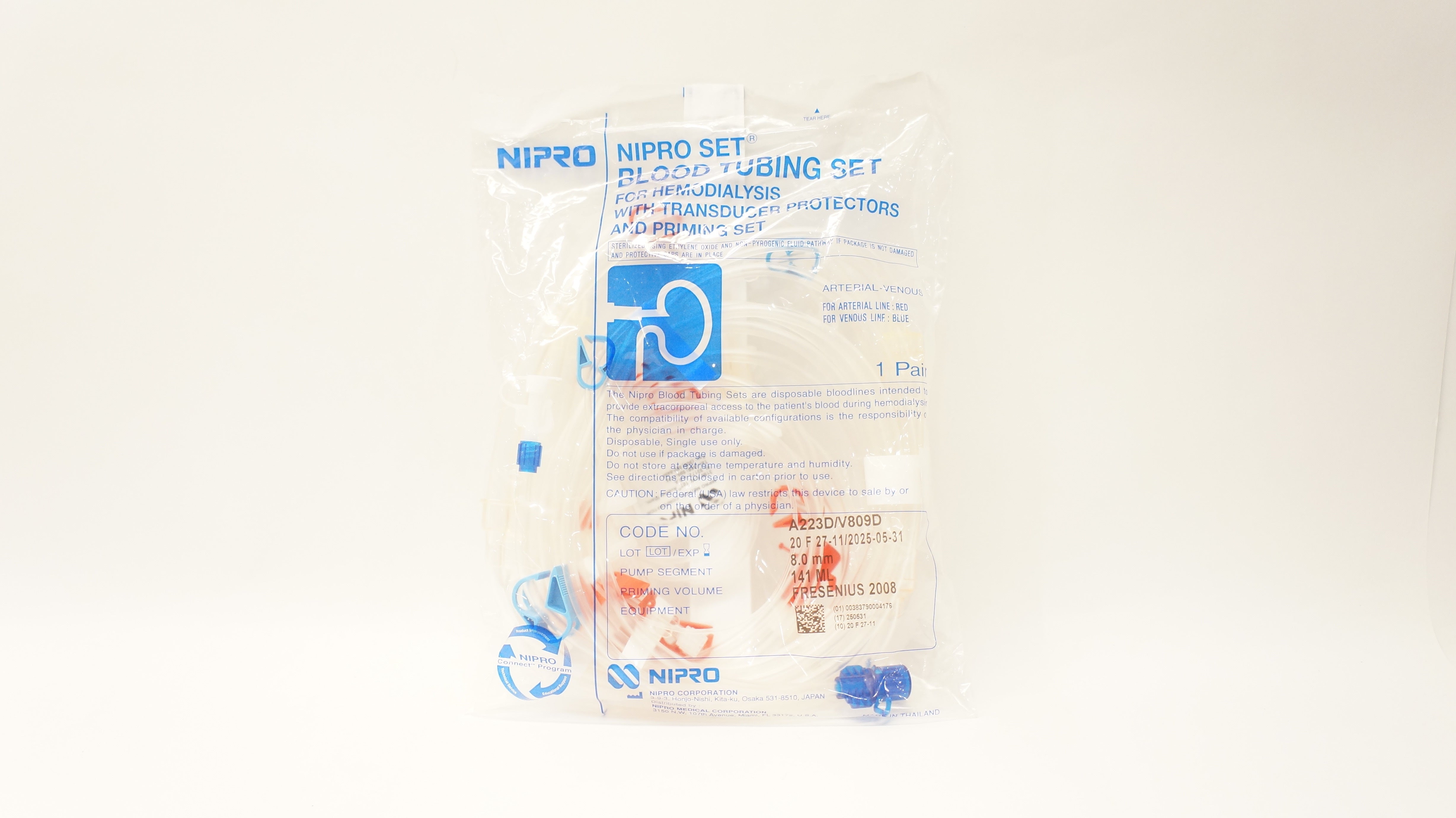 Nipro  A223D/V809D Blood Tubing Set For Hemodialysis 8.0mm x 141ml