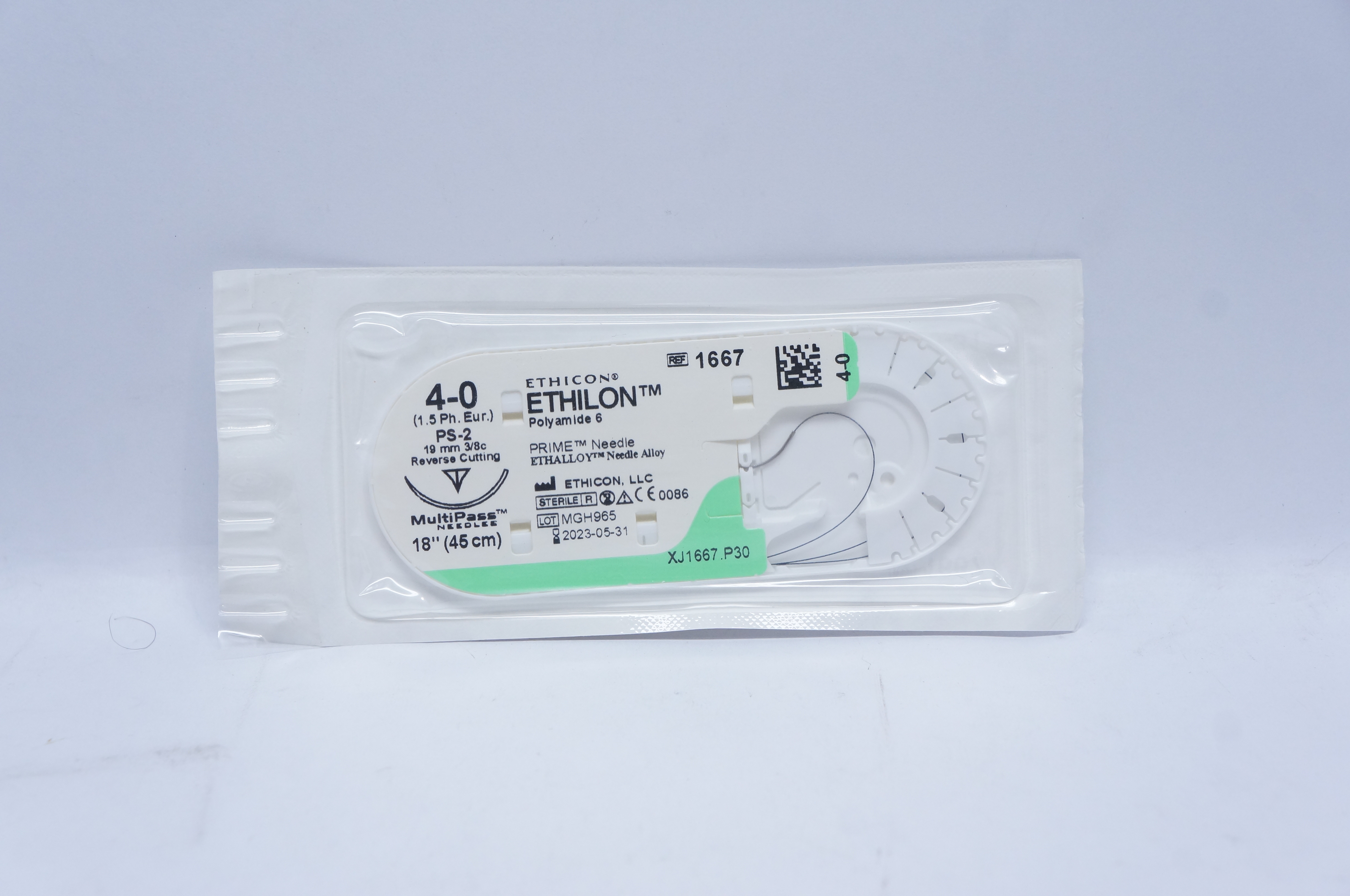 Ethicon 1667 4-0 ETHILON, PS-2, 19mm 3/8c Reverse Cutting, 18inch