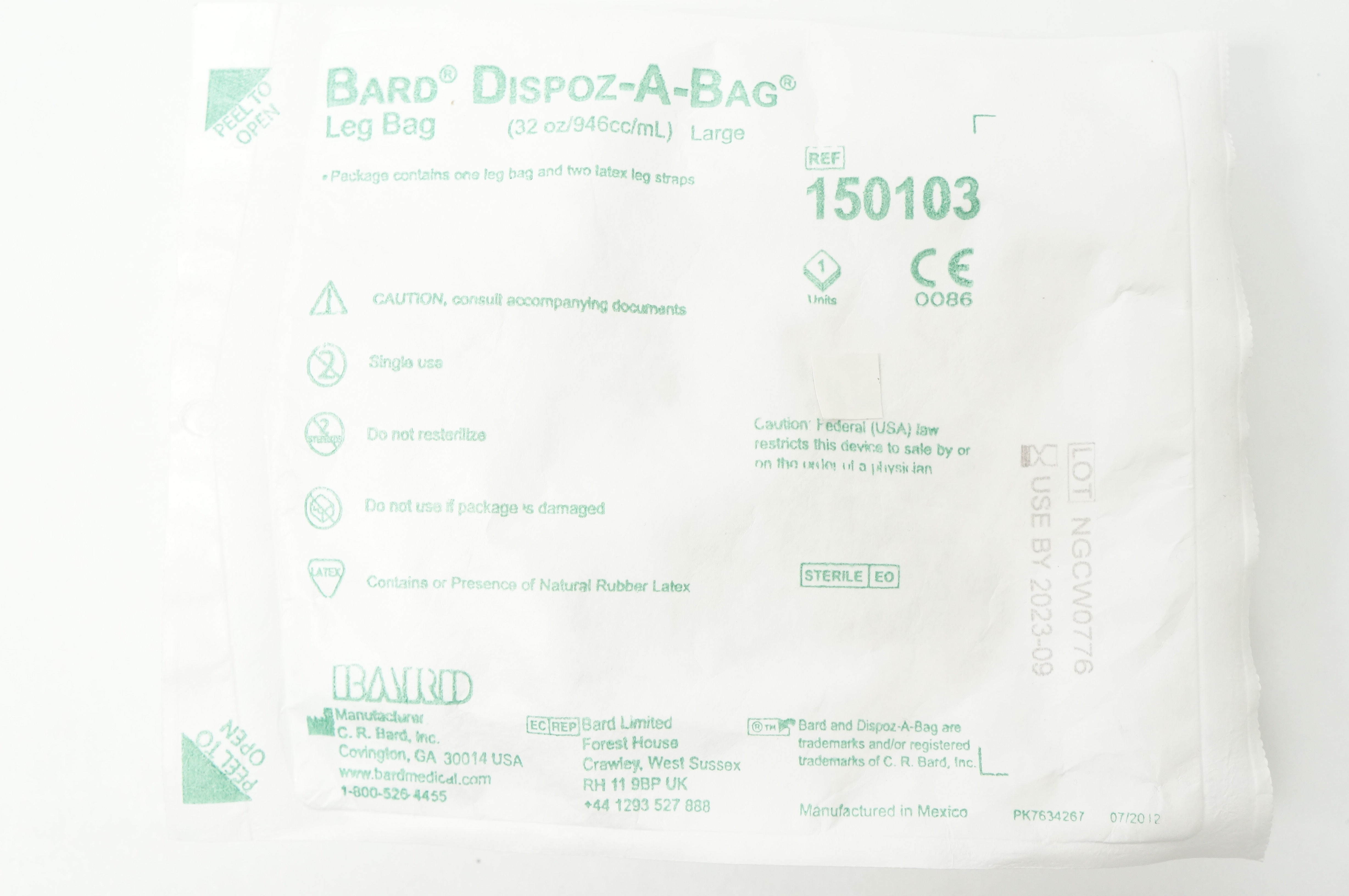 Bard 150103 Dispoz-A-Bag Leg Bag Large