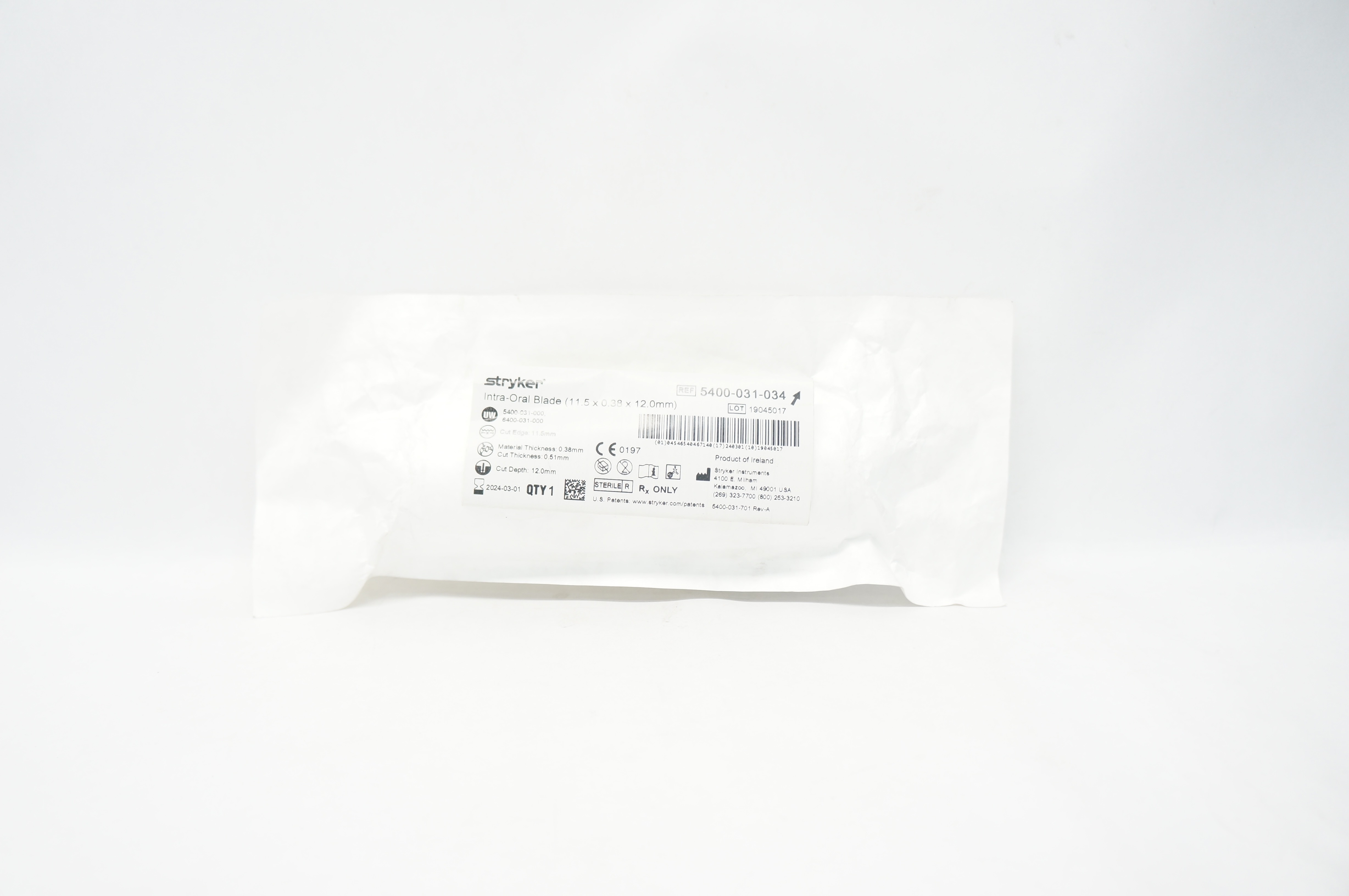 Stryker 5400-031-034 Intra Oral Blade 11.5 x 0.38 x 12.0 mm Cut Edge 11.5mm