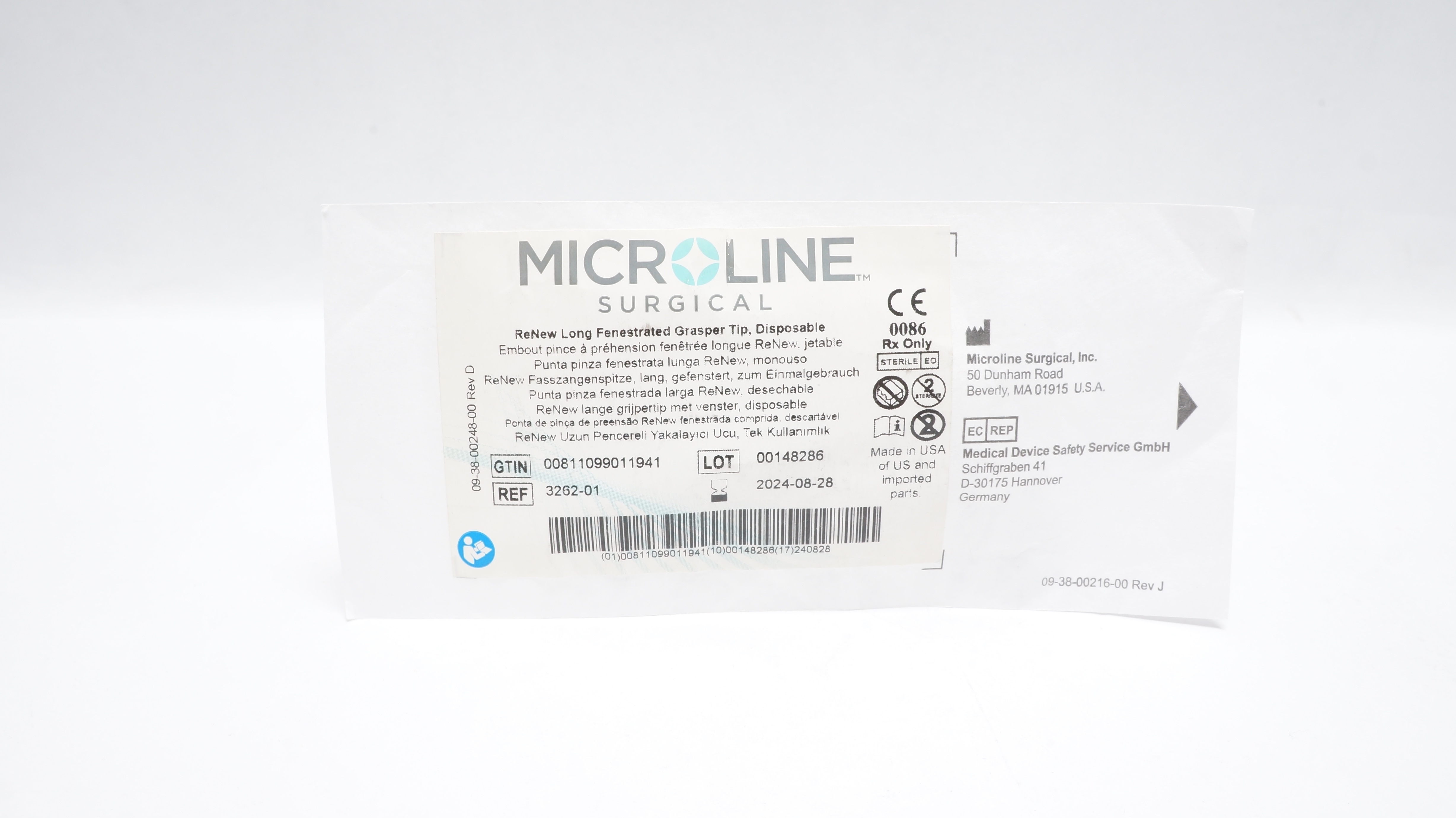 Microline Surgical 3262-01 ReNew Long Fenestrated Grasper Tip, Disposable