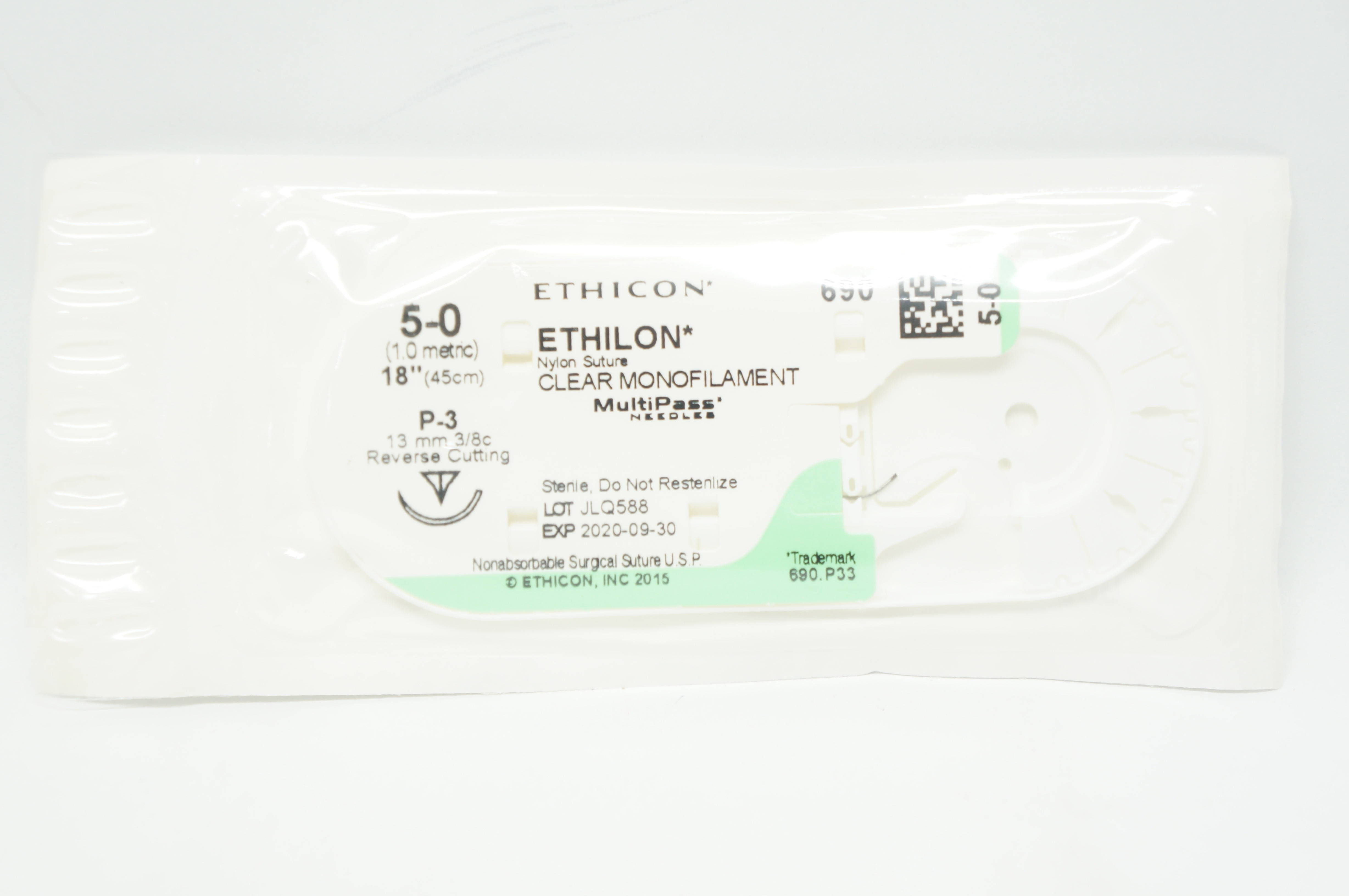Ethicon 690 5-0 ETHILON Nylon Stre P-3 13mm 3/8c Reverse Cutting 18inch (x)
