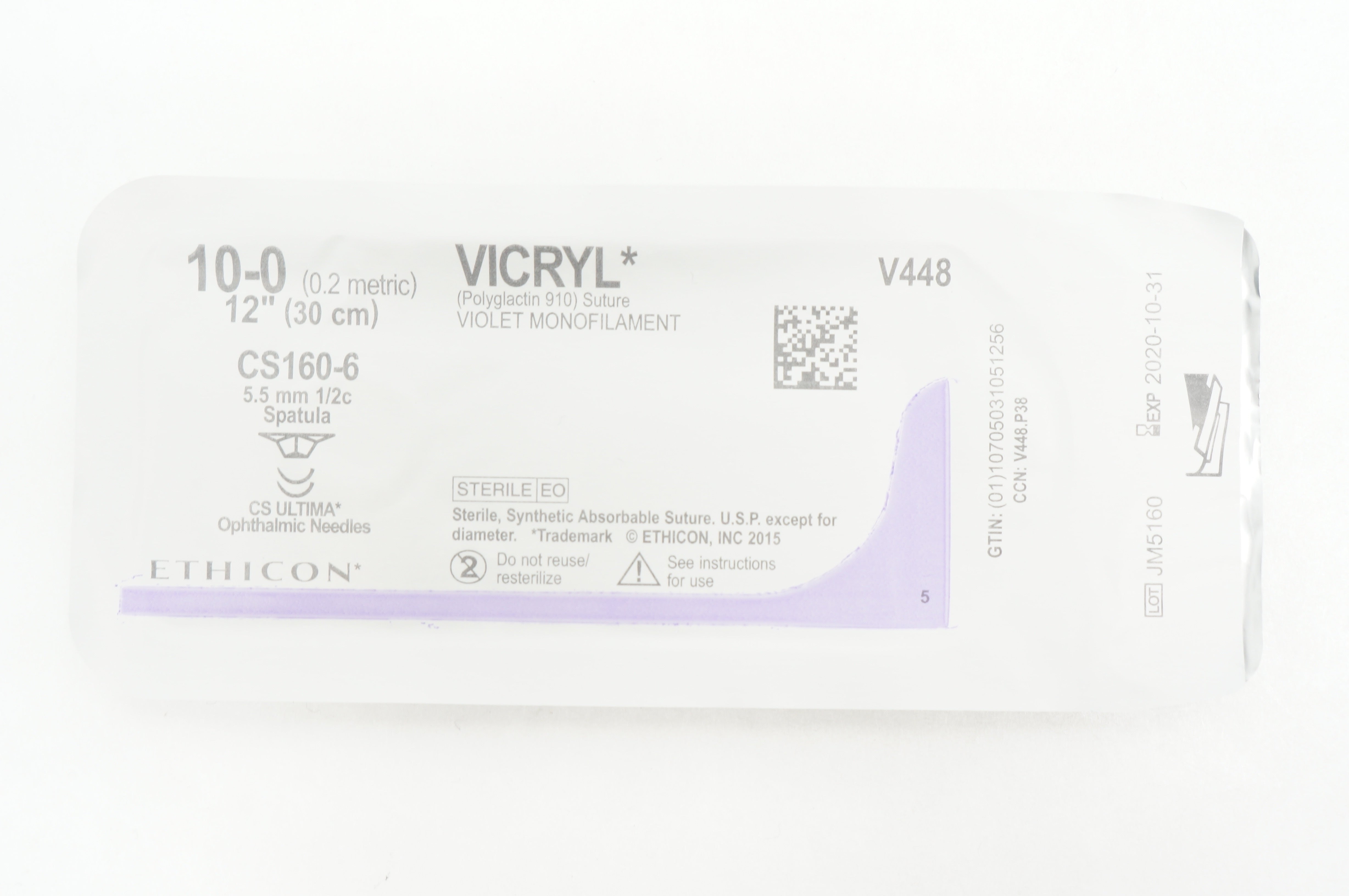 Ethicon V448 6-0 VICRYL 10-0 CS160-6 5.5mm 1/2c Spatula, 12inch (x)