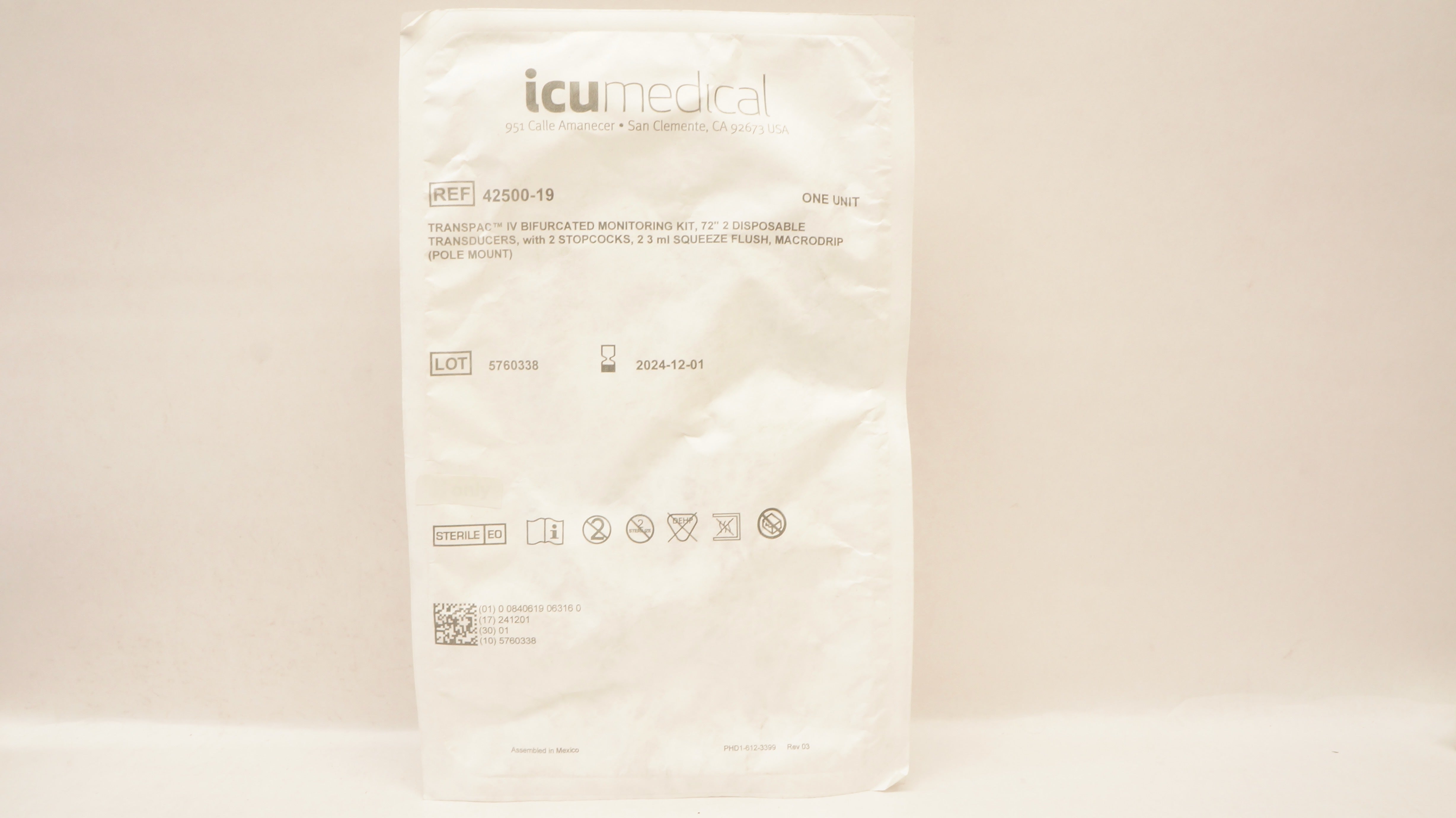 ICU Medical 42500-19 Transpac IV Bifurcated Monitoring Kit