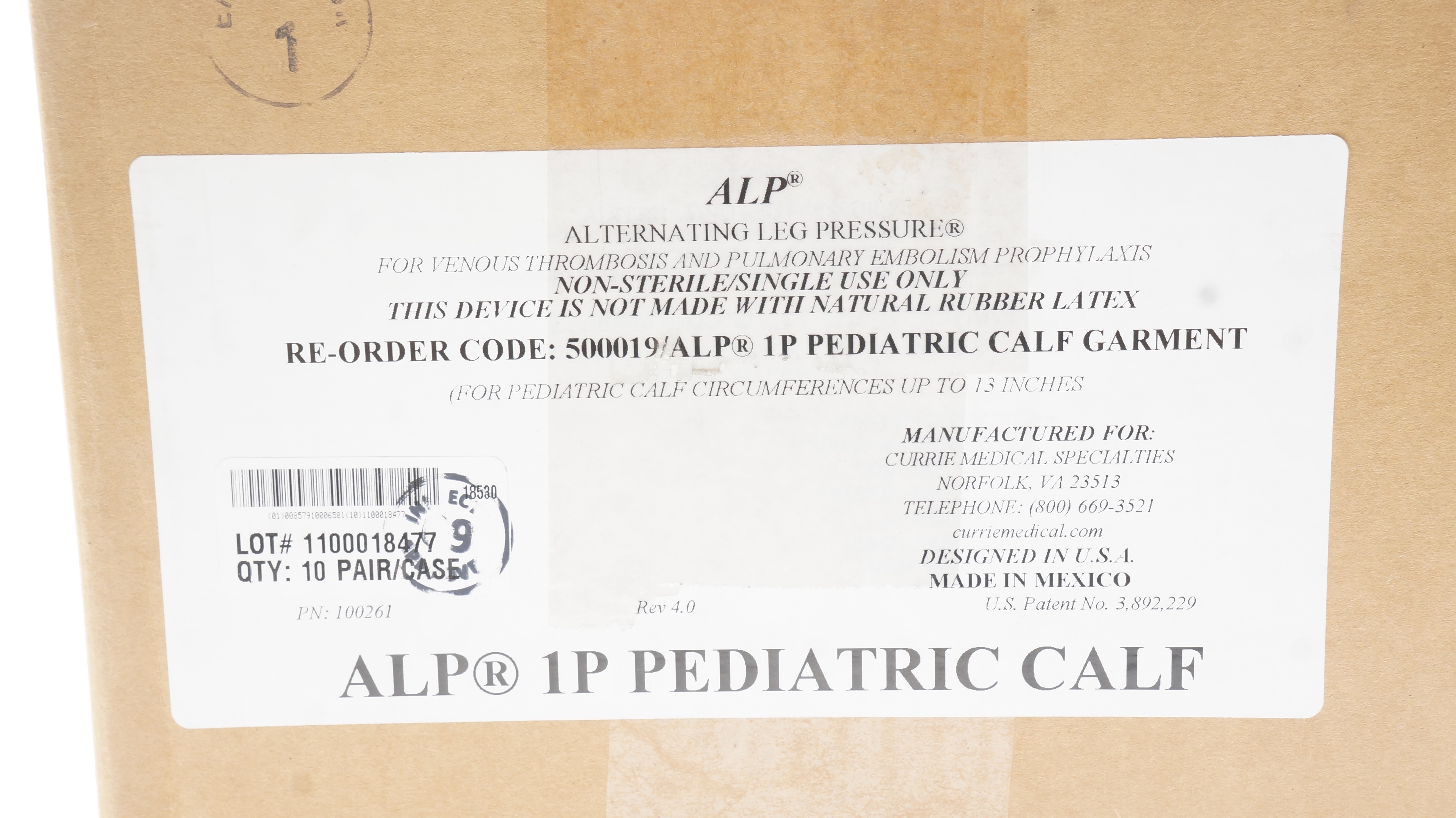Currie Medical 500019/ALP 1P Pediatric Calf Garment - Case of 10Pair