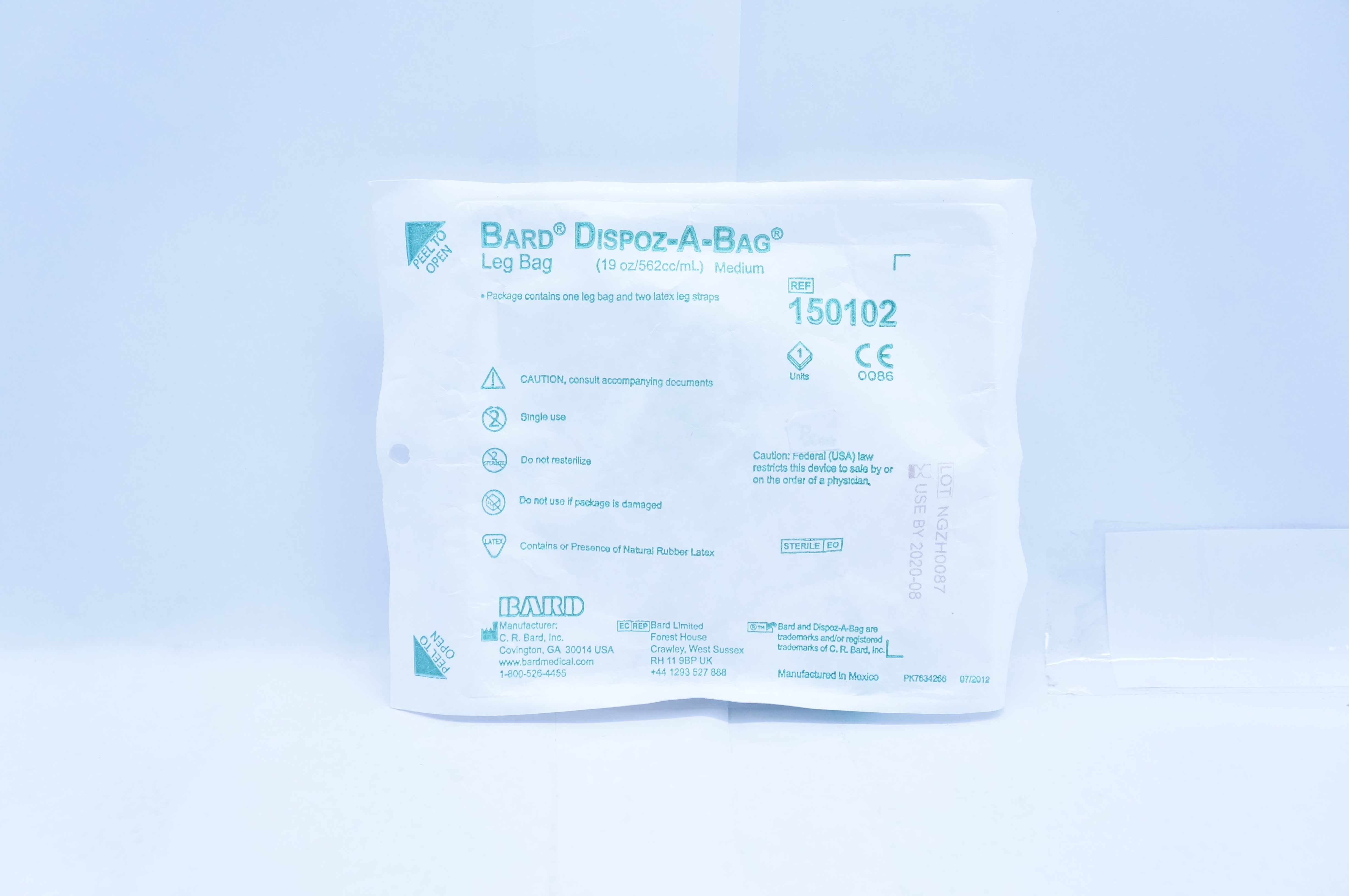 Bard 150102 Dispoz-A-Bag Medium Leg Bag and Two Latex Leg Straps (x)