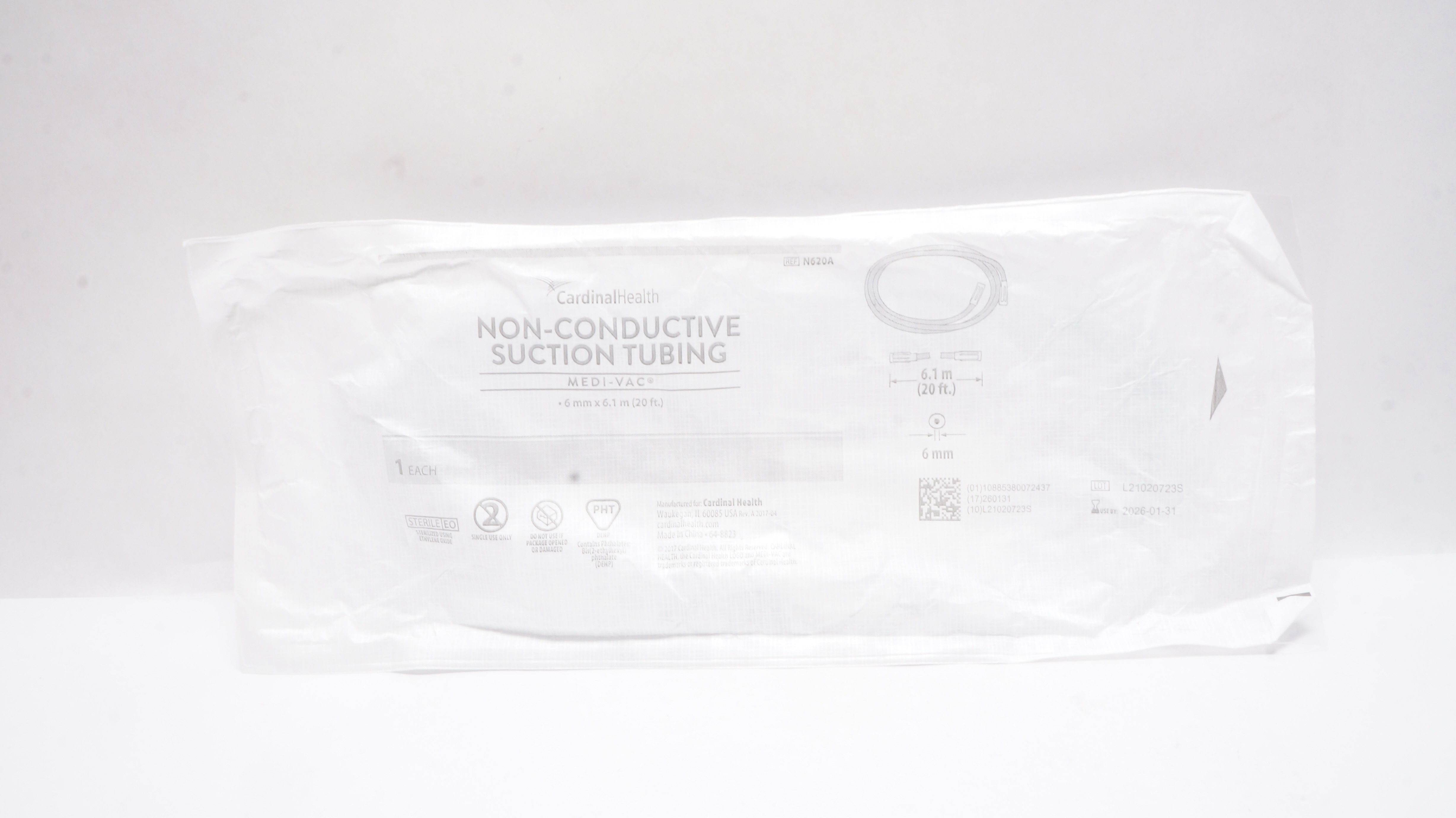 Cardinal Health N620A Non-Conductive Suction Tubing 20ft