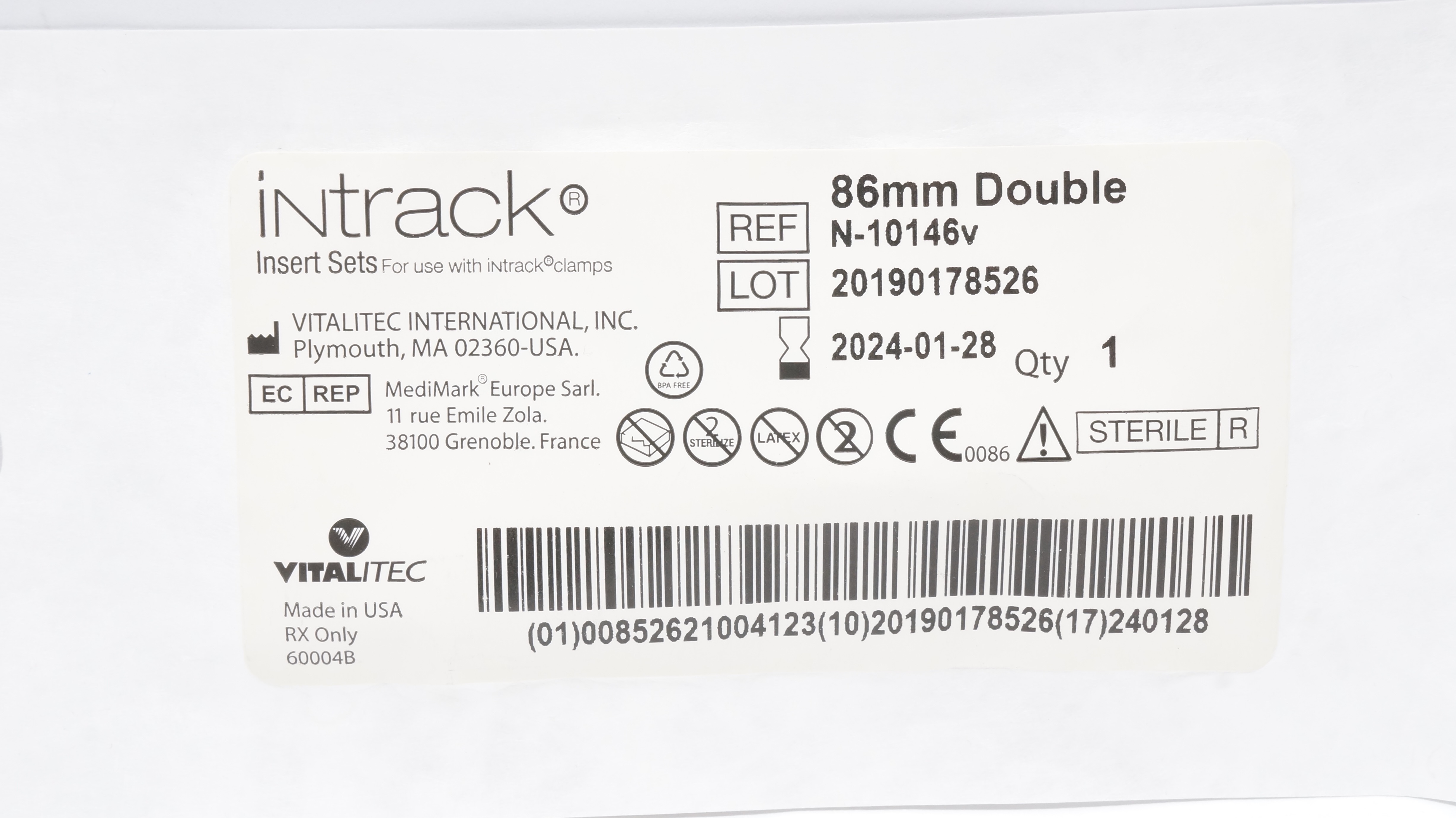 Vitalitec N-10146v Intrack Insert Sets 86mm Double (x)