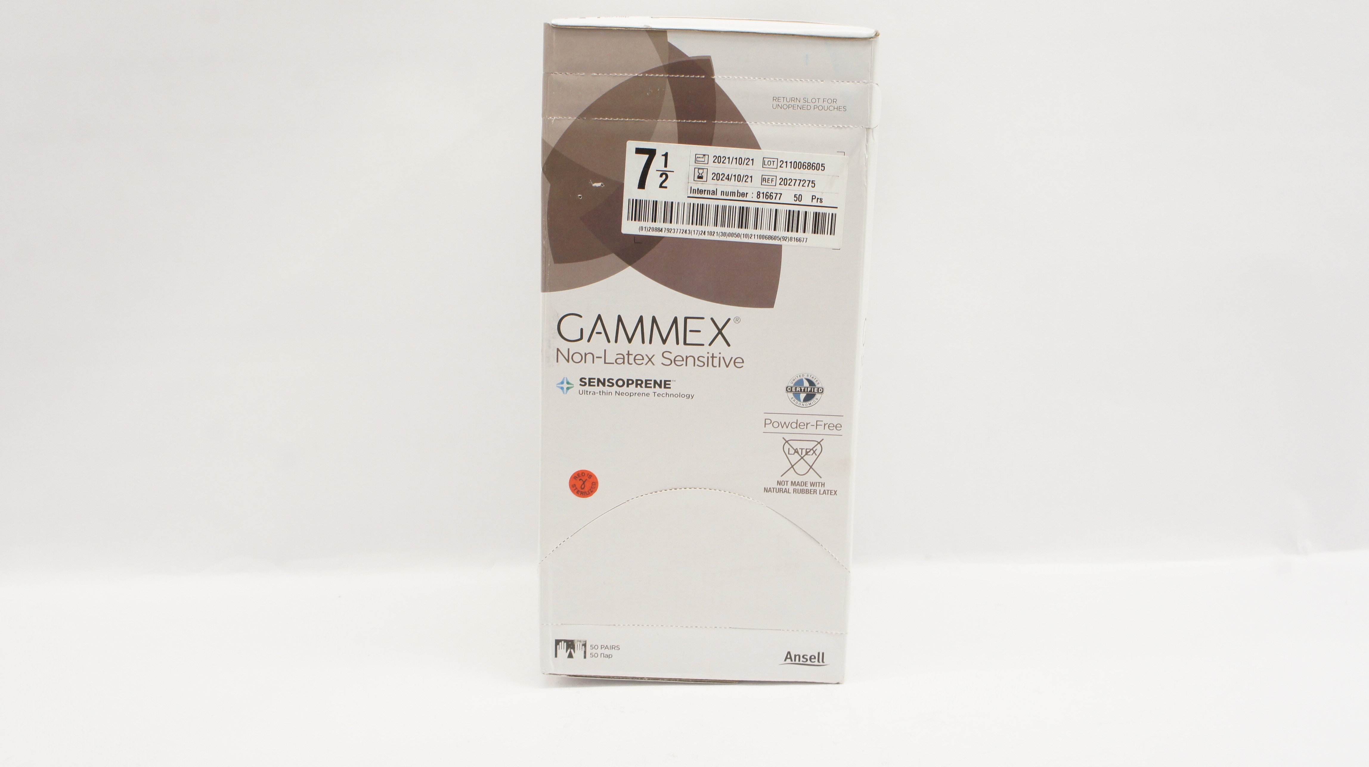Ansell 20277275 Gammex Sensoprene Surgical Gloves 7 1/2 Powder-Free - Box of 100