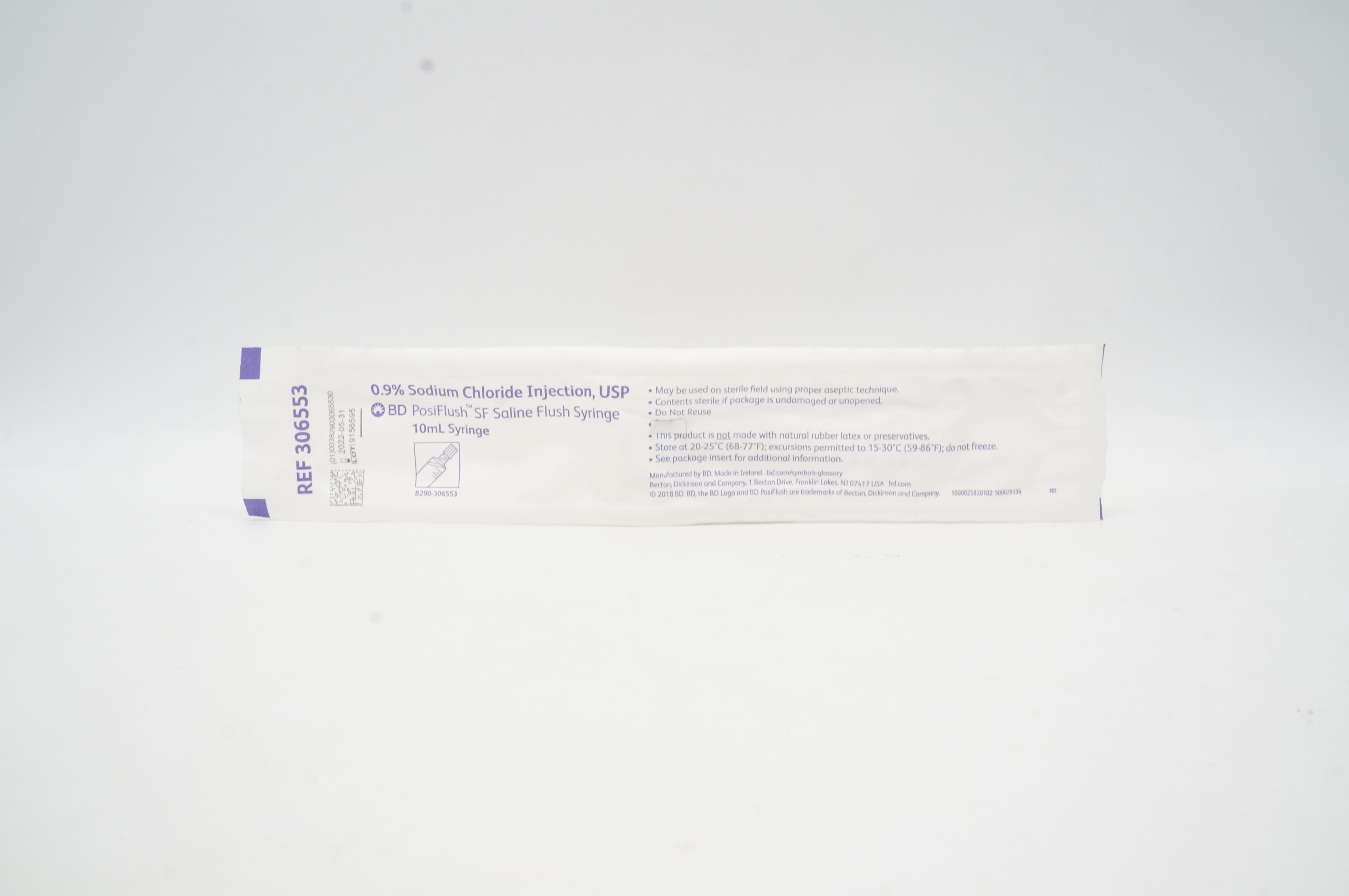 BD 306553 0.9% Sodium Chloride Injection USP PosiFlush Saline Flush Syringe 10mL