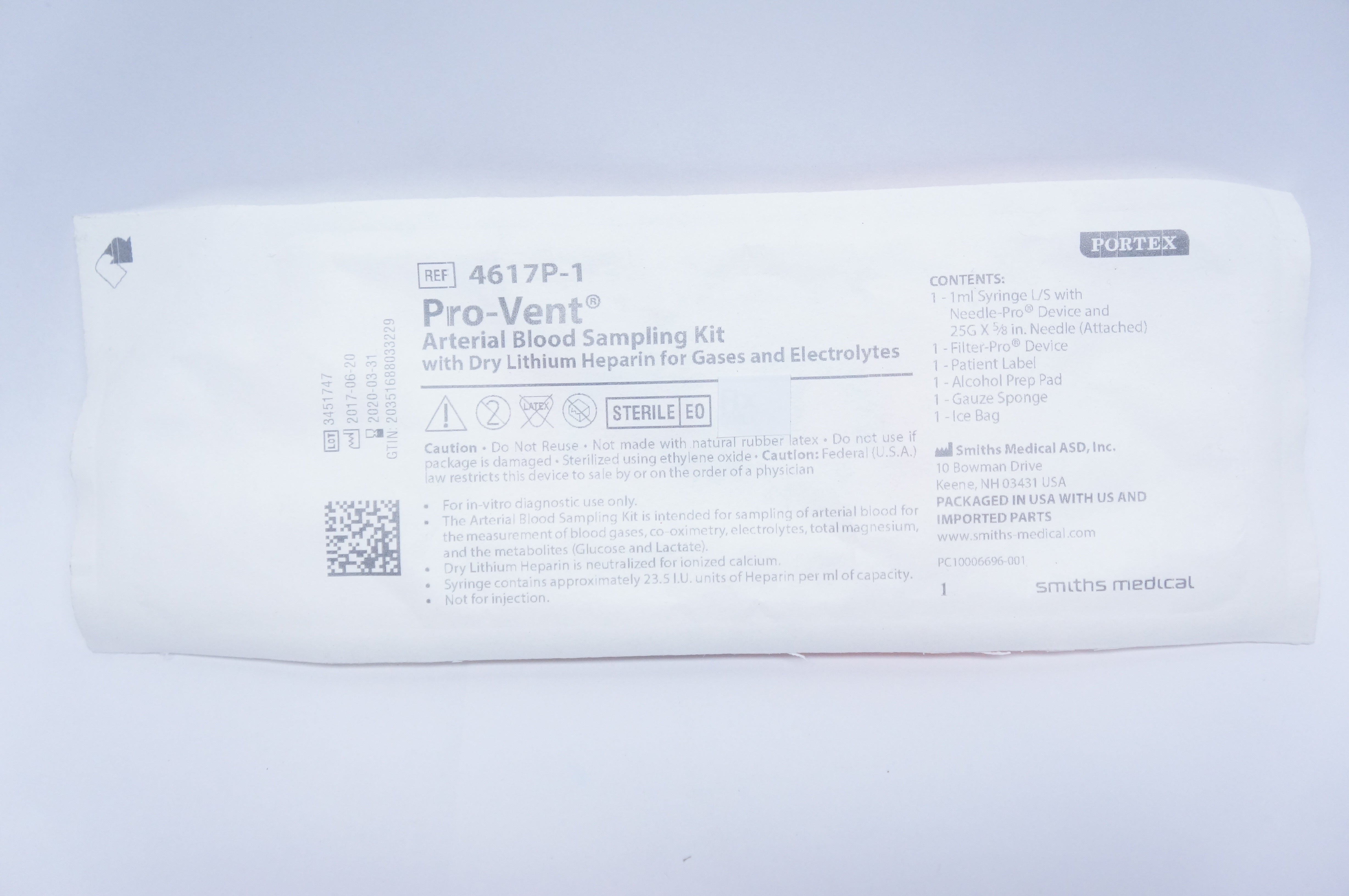Smiths Medical 4617P-1 Pro-Vent Arterial Blood Sampling Kit (x)