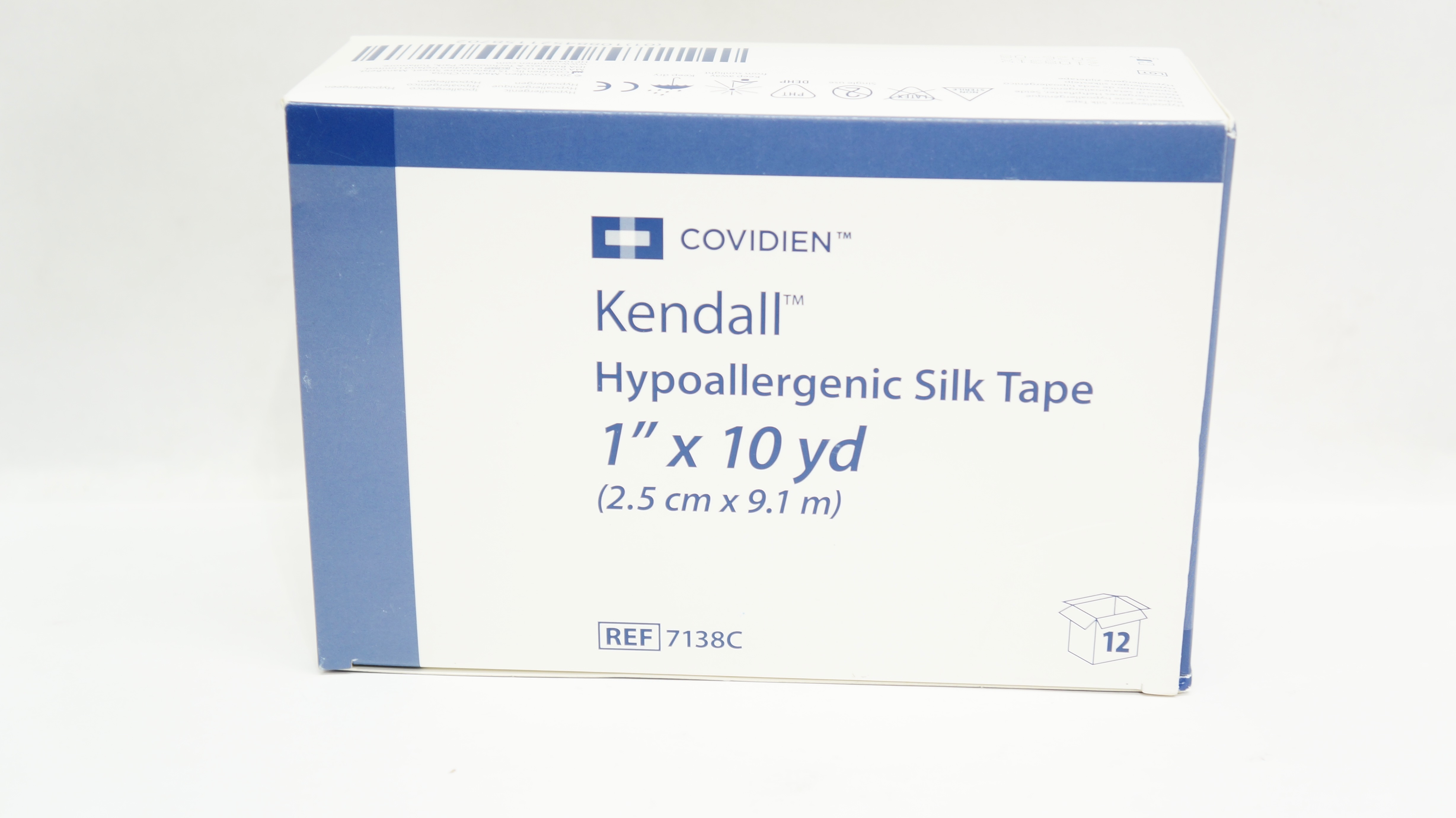 Covidien 7138C Kendall Hypoallergenic Silk Tape 1inch x 10yd. - Box of 12
