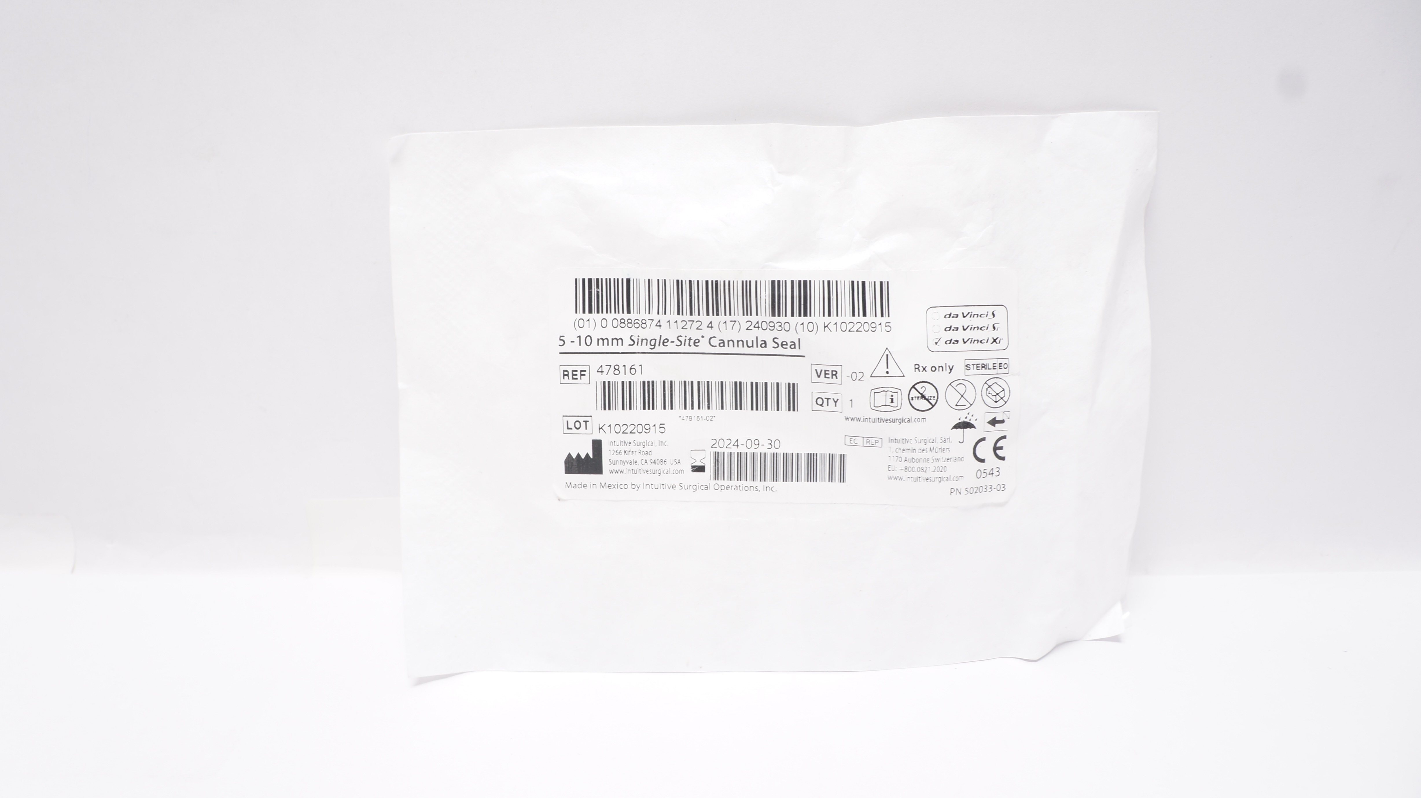 Intuitive Surgical 478161 Da Vinci Xi Single -Site Cannula Seal 5mm - 10mm