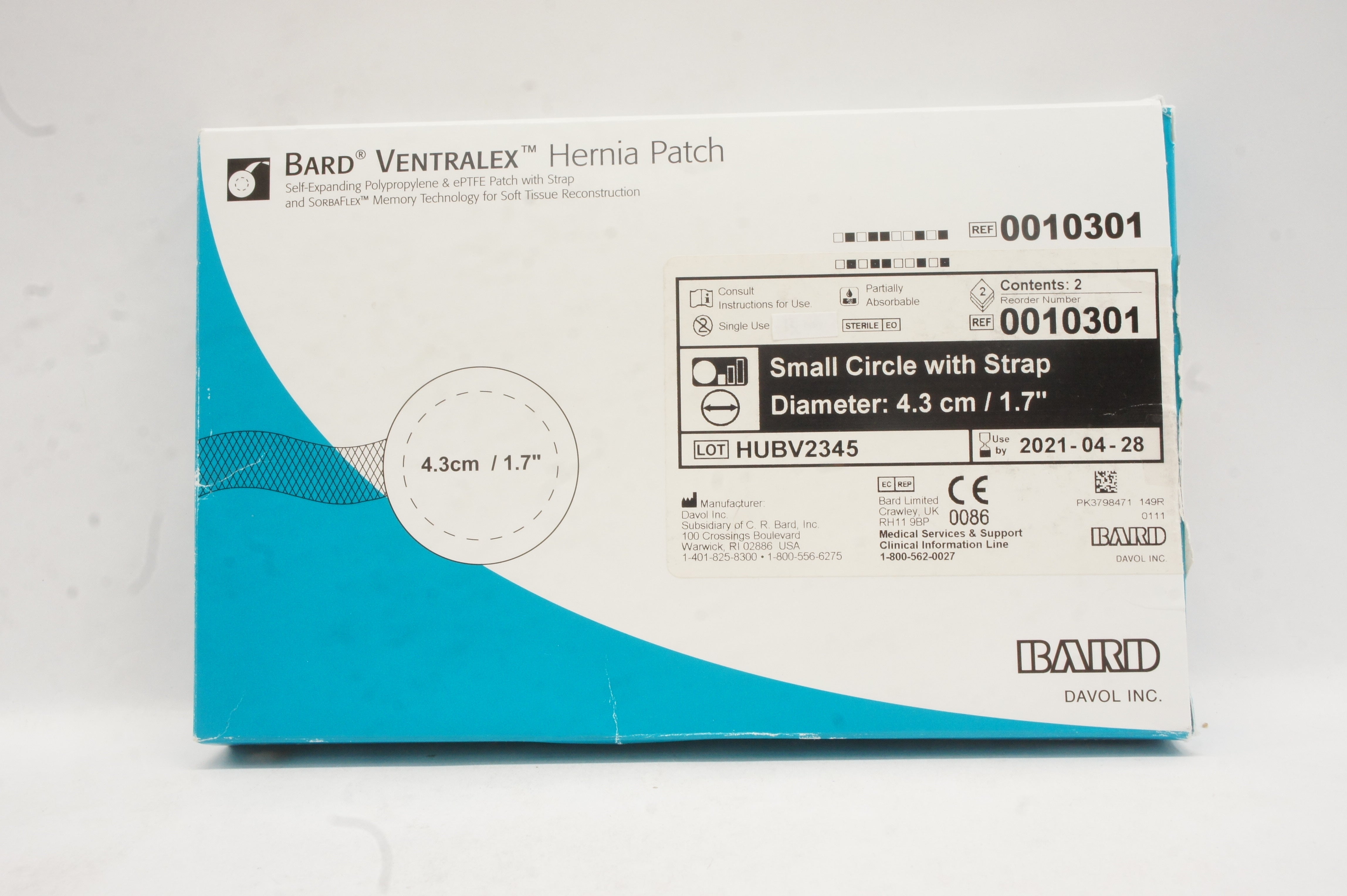 Bard 0010301 Ventralex Hernia Patch Small Circle with Strap 1.7in - Box of 1 (x)