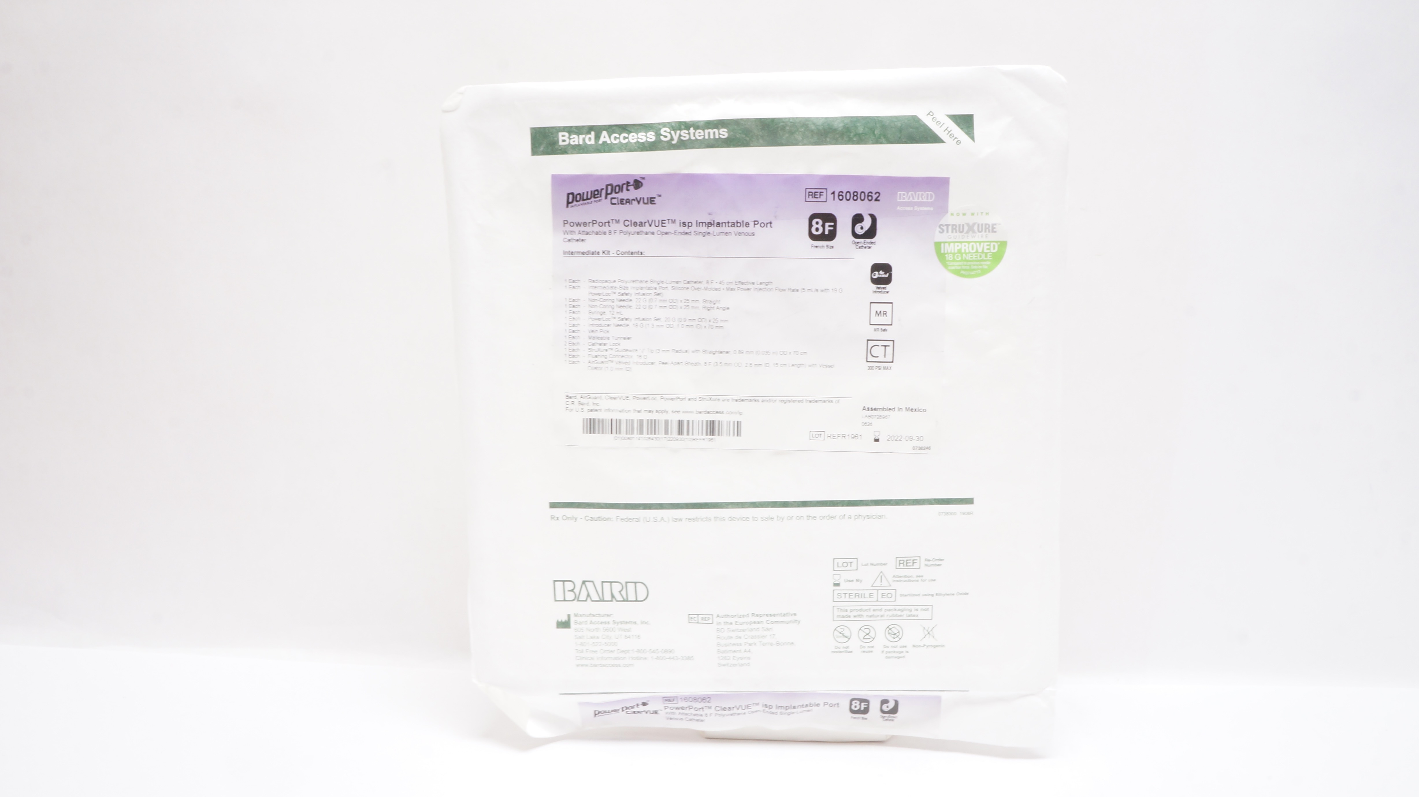 Bard 1608062 PowerPort ClearVue Isp Implantable Port w/Venous Cath. 8F (x)