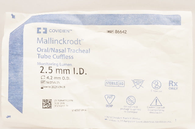 Covidien 86642 Mallinckrodt Oral/Nasal Tracheal Tube Cuffless 2.5mm x 4.2mm (x)