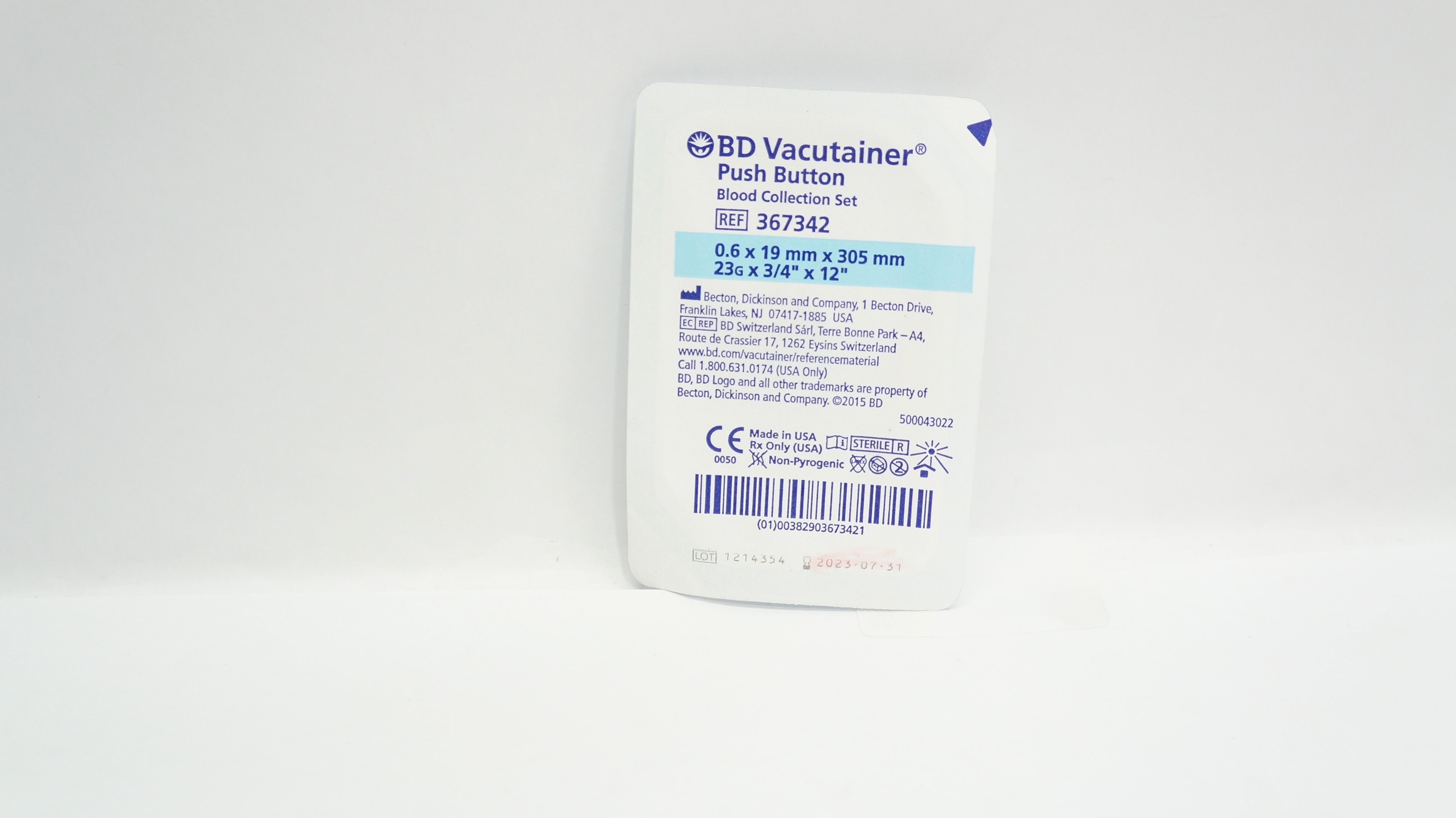 BD 367342 Vacutainer Push Button Blood Collection Set 23G x 3/4inch x 12inch (x)