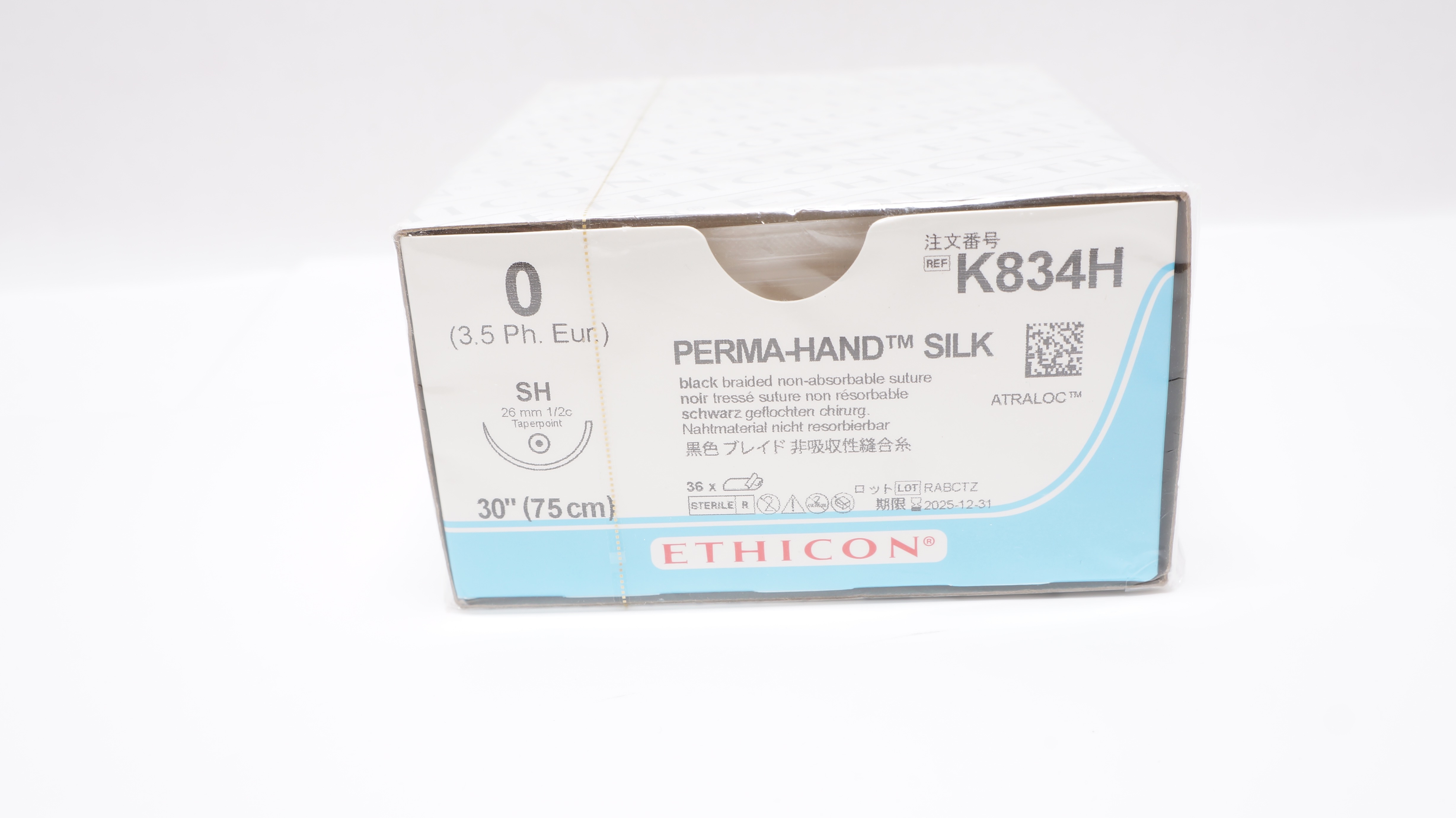Ethicon K834H 0 Perma-Hand SILK Stre SH 26mm 1/2c Taperpoint 30inch - Box of 36