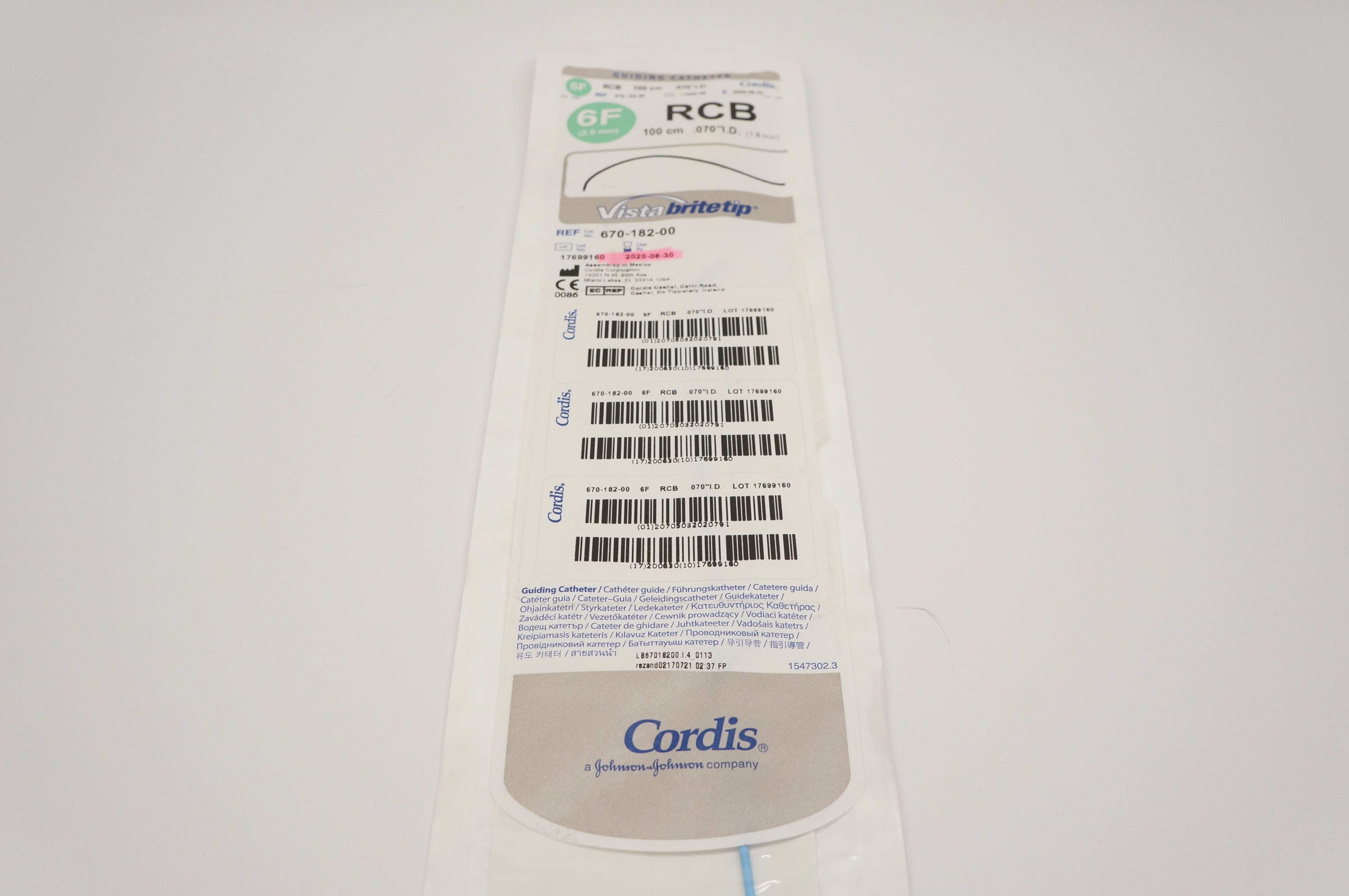 Cordis 67018200 Vistabritetip Guiding Catheter 6F RCB 100cm x 1.8mm (x)