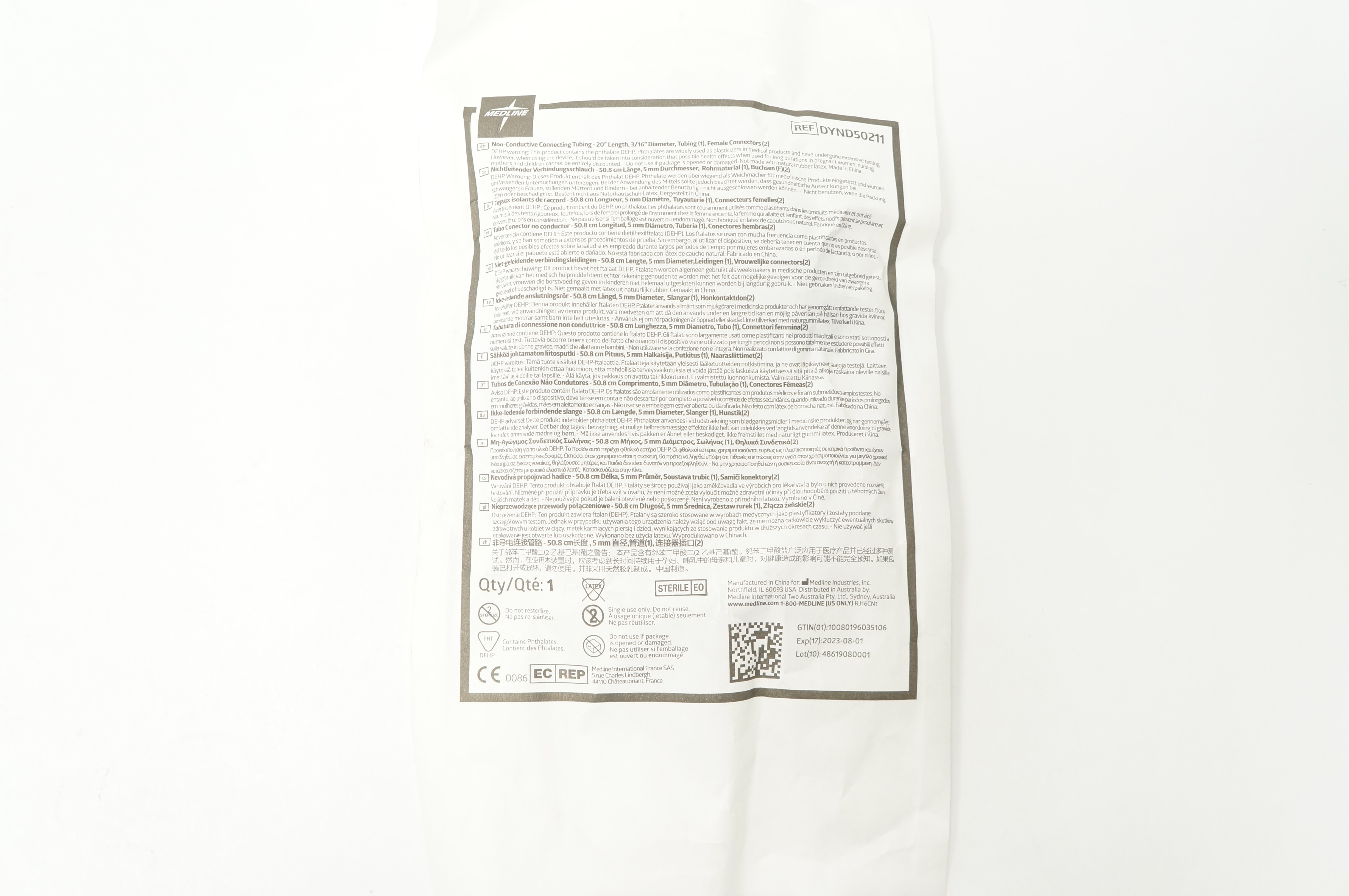 Medline DYND50211 Non Conductive Connecting Tubing 20inch x 3/16inch