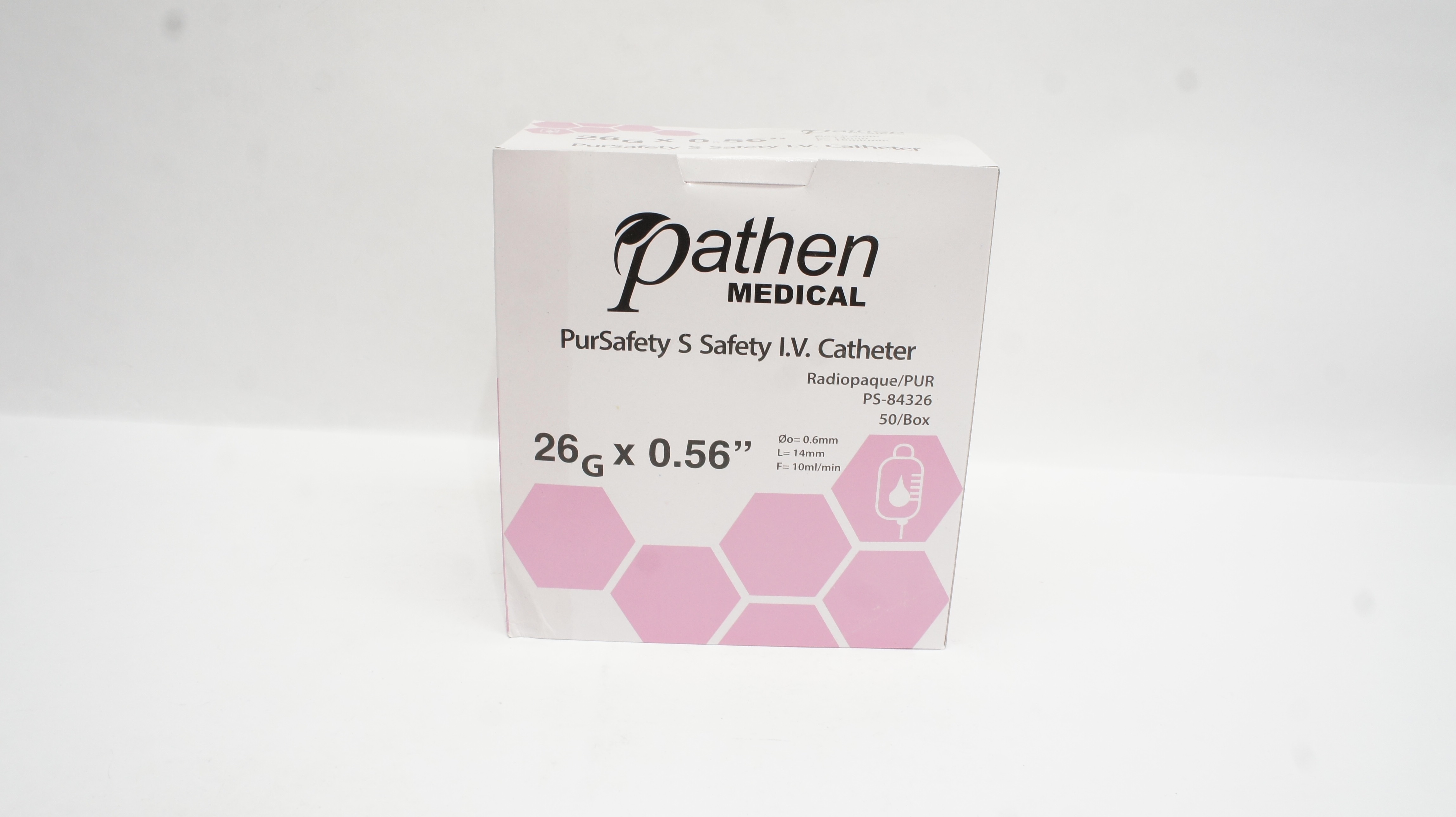 Pathen Medical PS-84326 Safety I.V. Cath. Radiopaque/PUR26Gx0.56inch - Box of 50