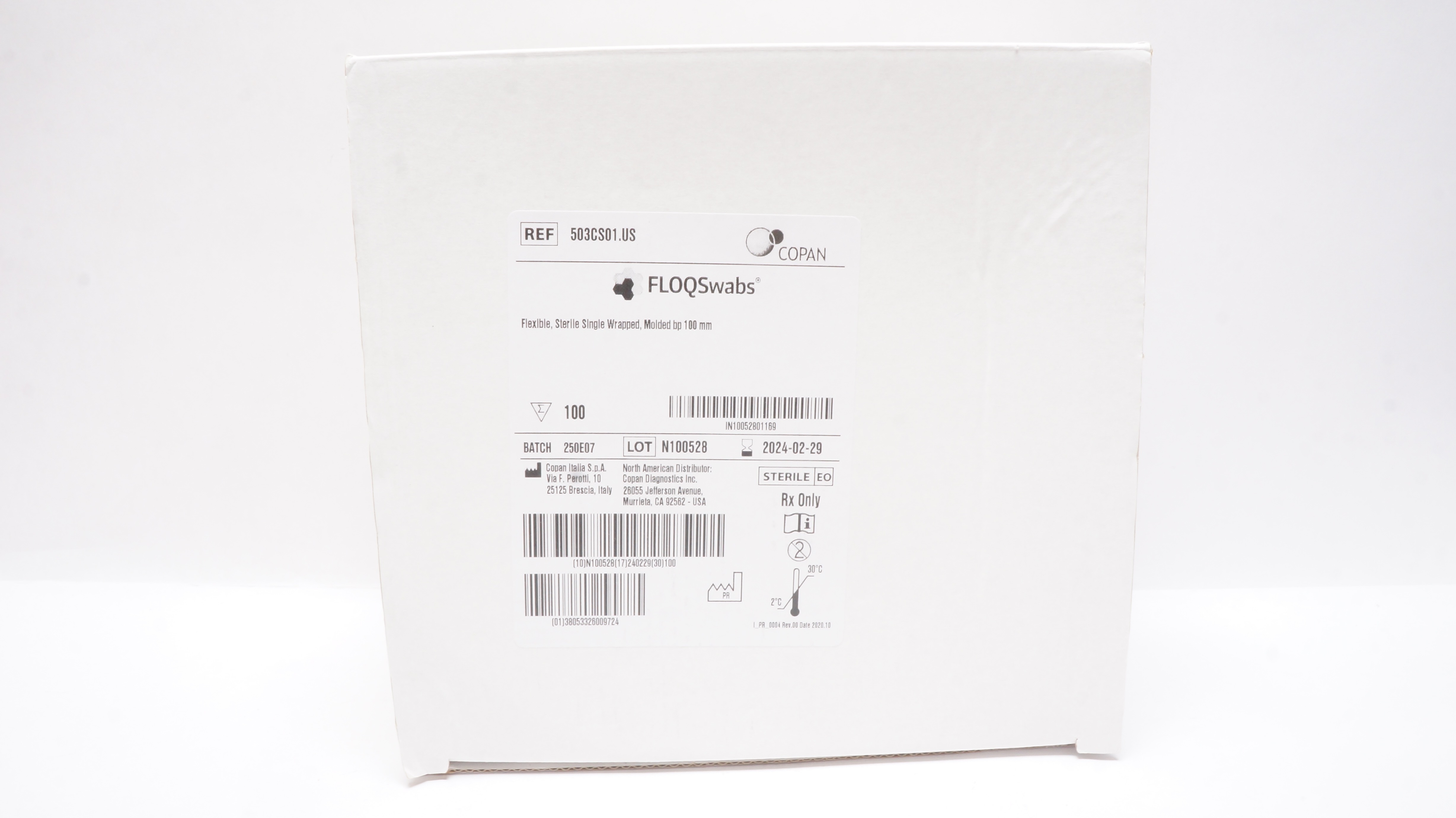 Copan 503CS01.US FLOQSwabs Flexible Single Wrapped, Molded bp 100mm