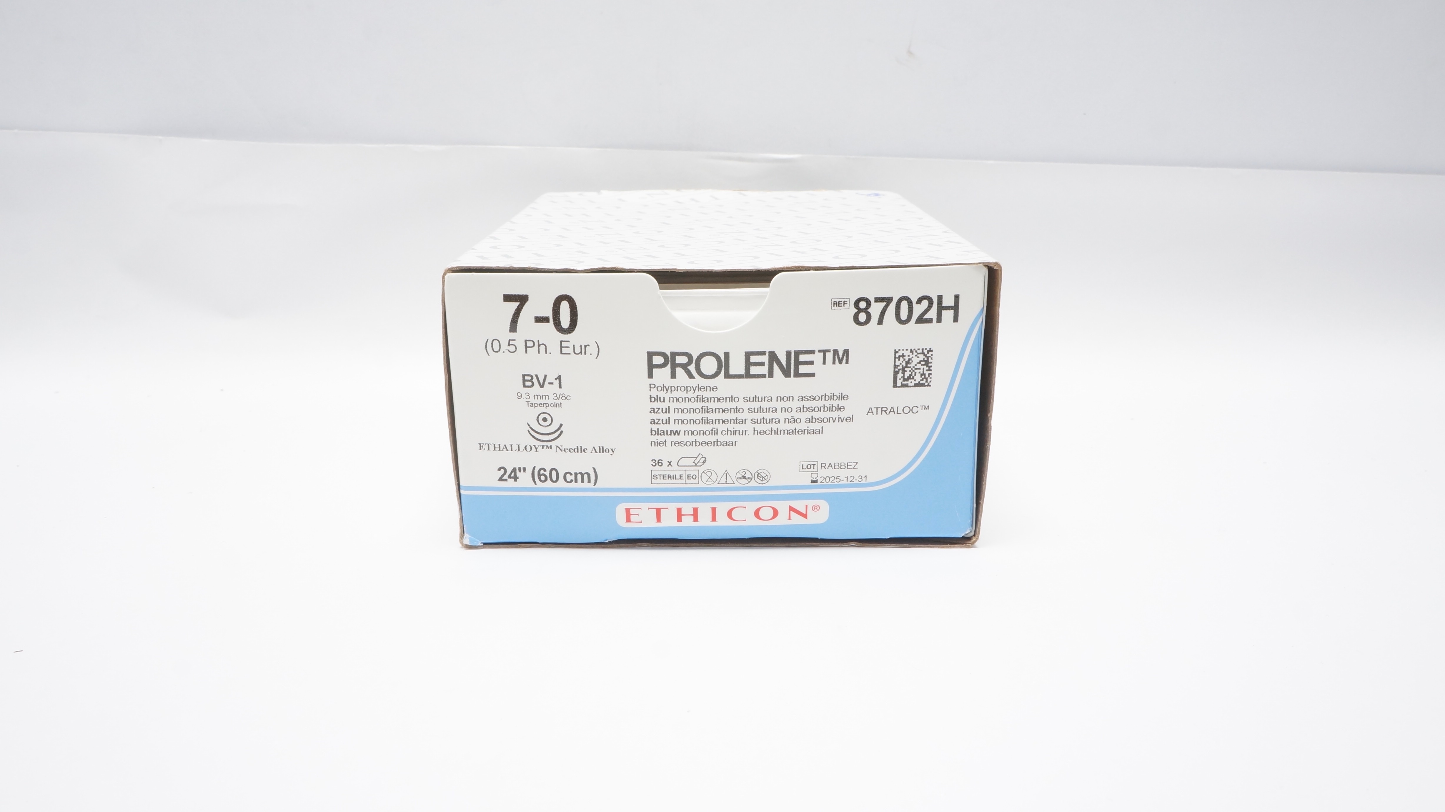 Ethicon 8702H Prolene Polypropylene 7-0 BV-1 9.3mm 3/8c 24In - Box of 34