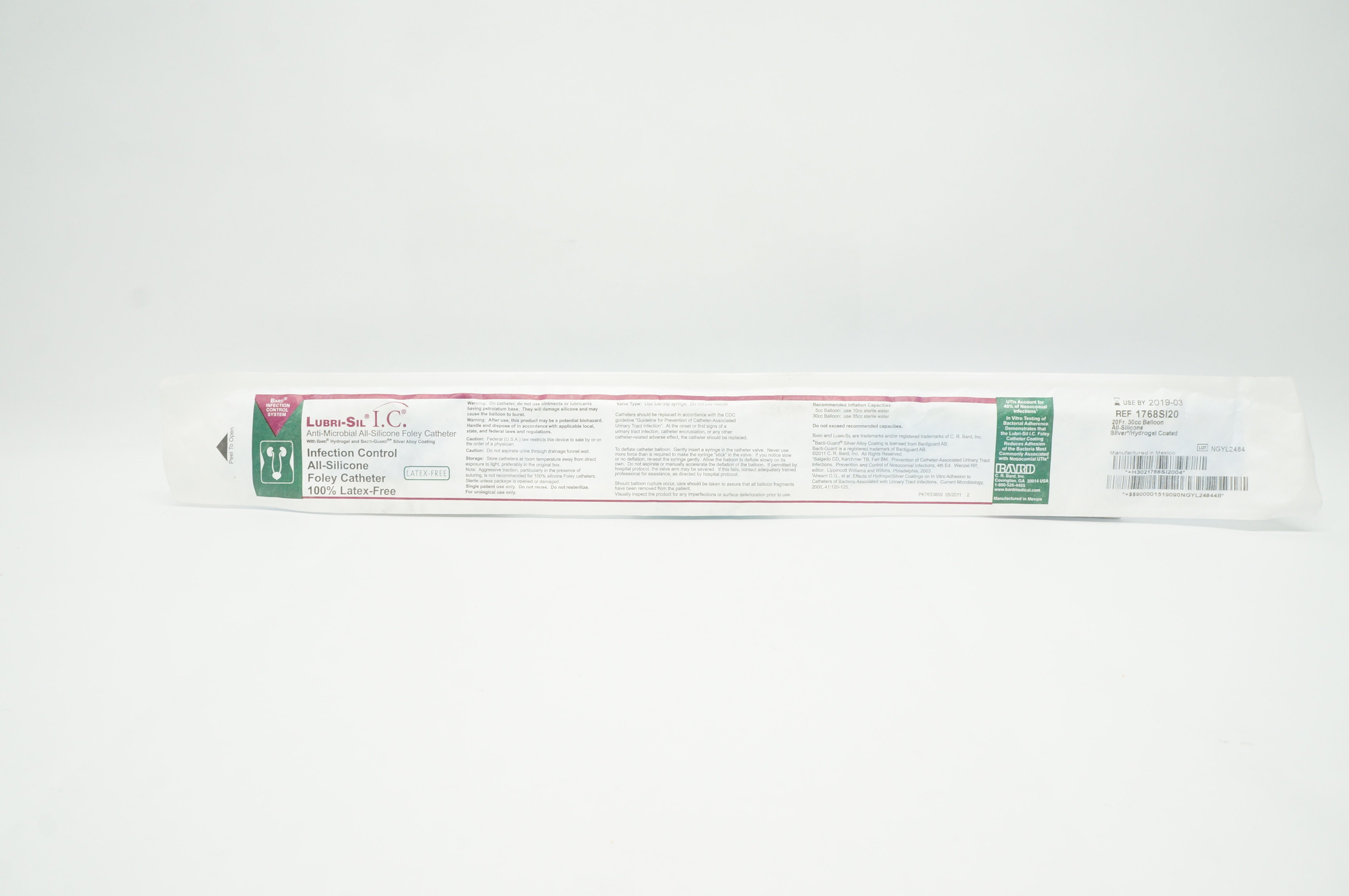 Bard 1768SI20 Libri-Sil I.C. Anti-Microbial Foley Cath. 20Fr. 30cc (x)