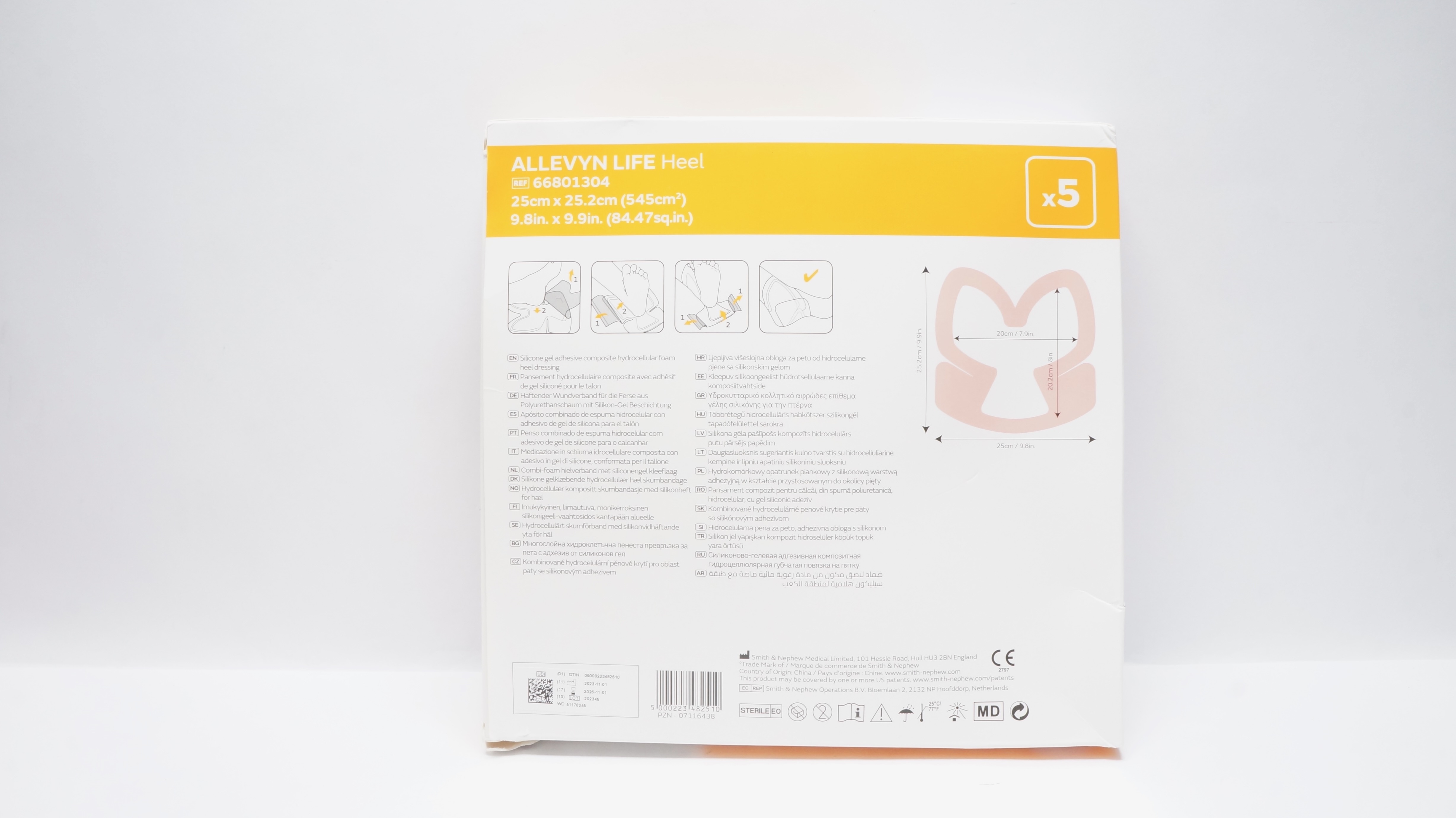 Smith&Nephew 66801304 Allevyn Life Heel Dressing 9.8 x 9.9inch - Box of 5