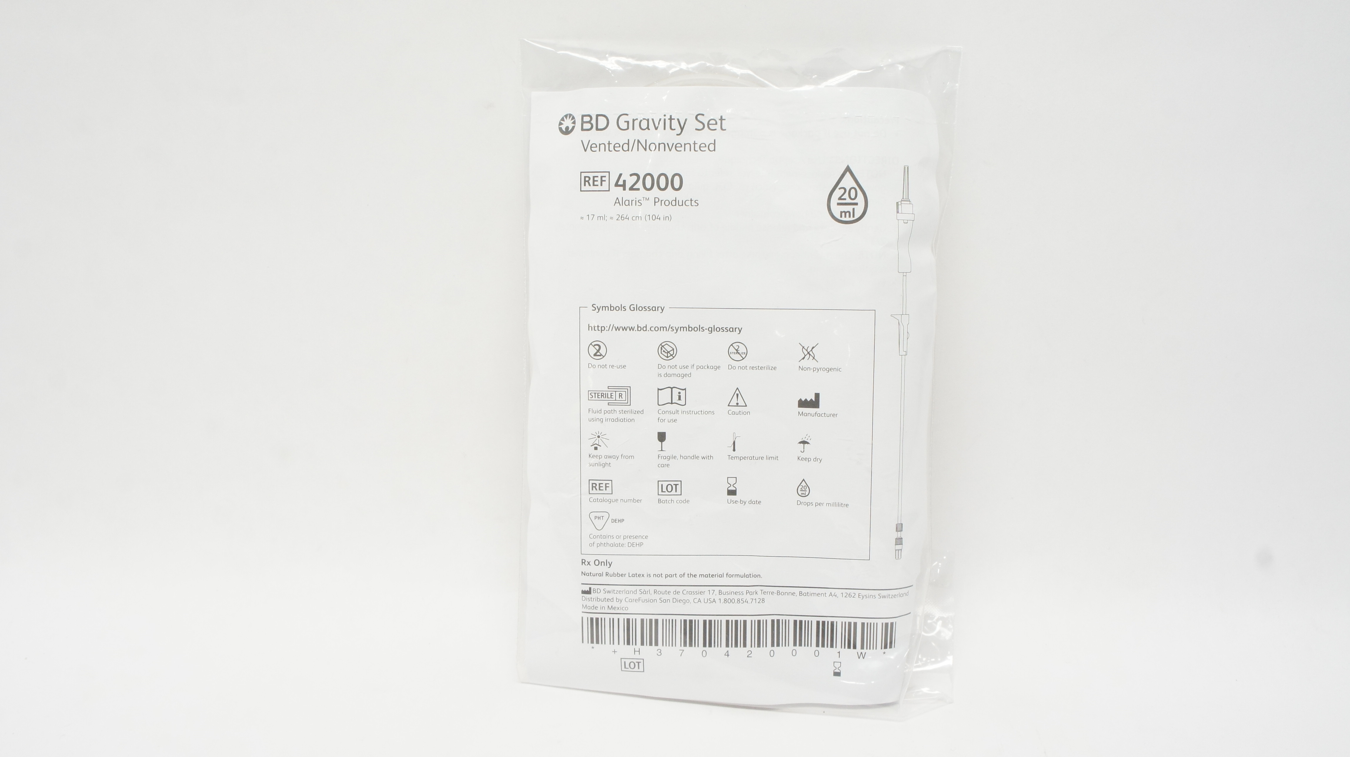 BD 42000 Gravity Set Vented/Nonvented 17mL x 104inch, Drops/20mL