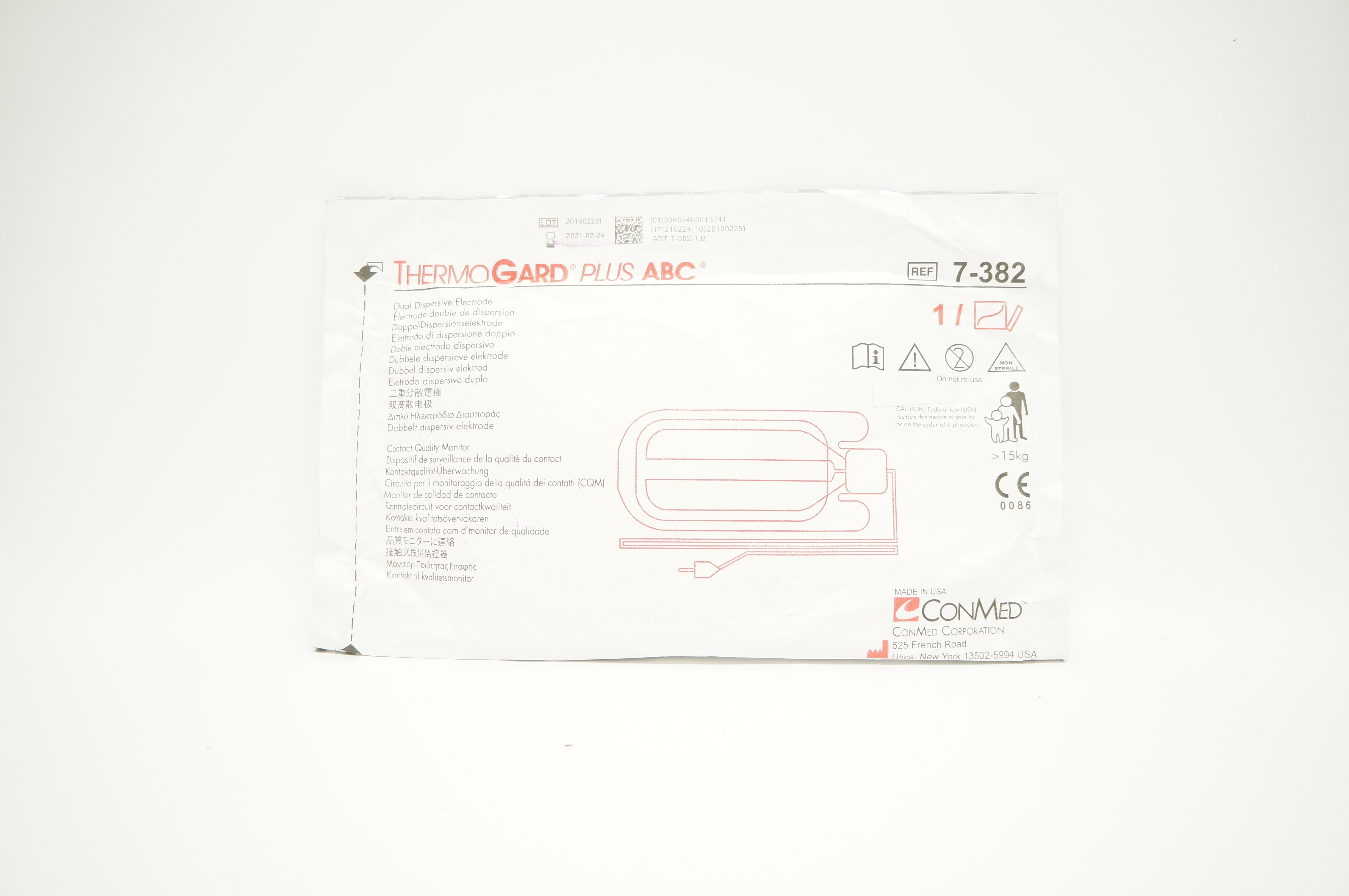 ConMed 7-382 ThermoGard Plus ABC Dual Dispersive Electrode,  >15kg (x)