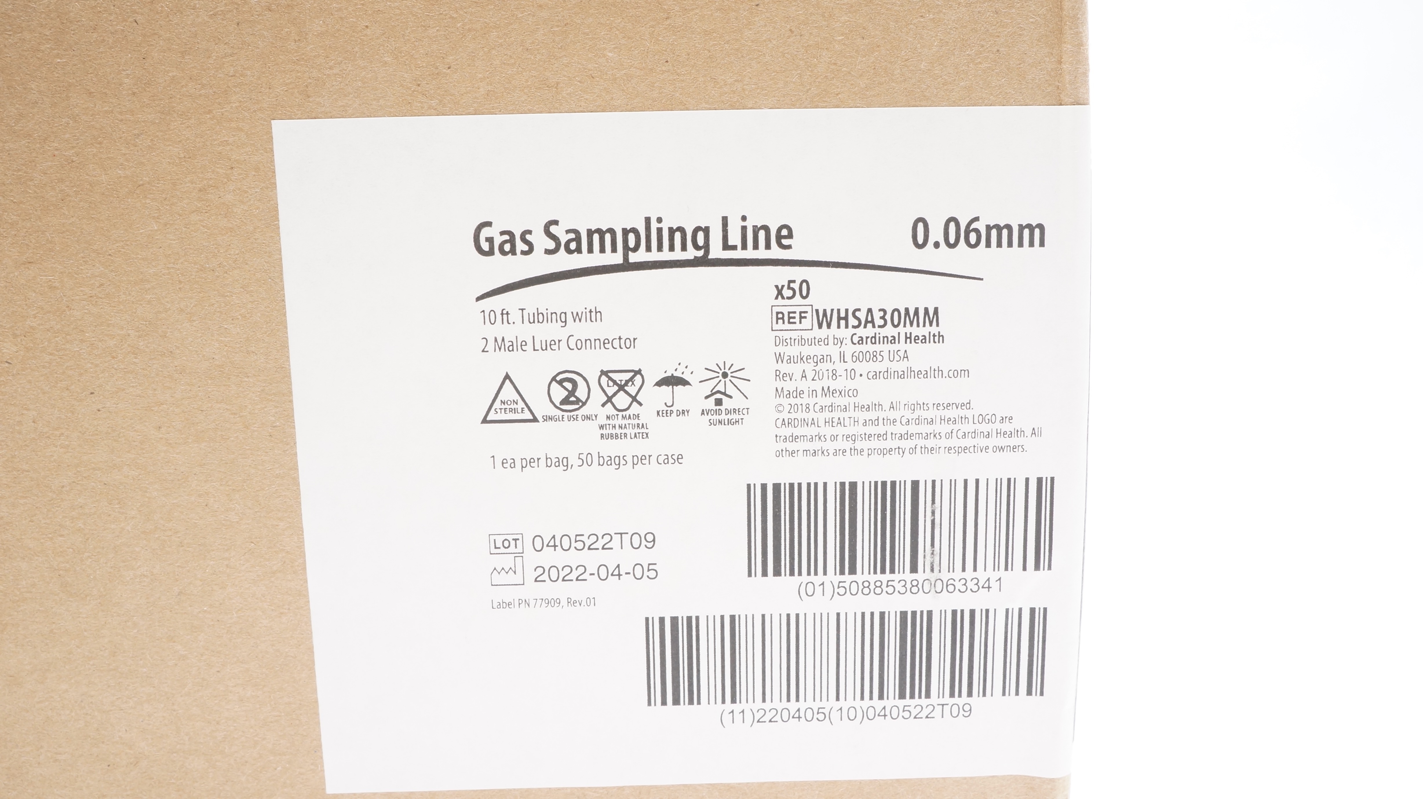 Cardinal Health WHSA30MM Gas Sampling Line 10ft. Tubing 0.06 mm - Case of 50