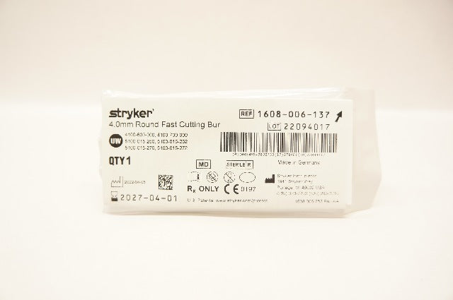 Stryker Instruments 1608-006-137 Round Fast Cutting Bur 4.0mm