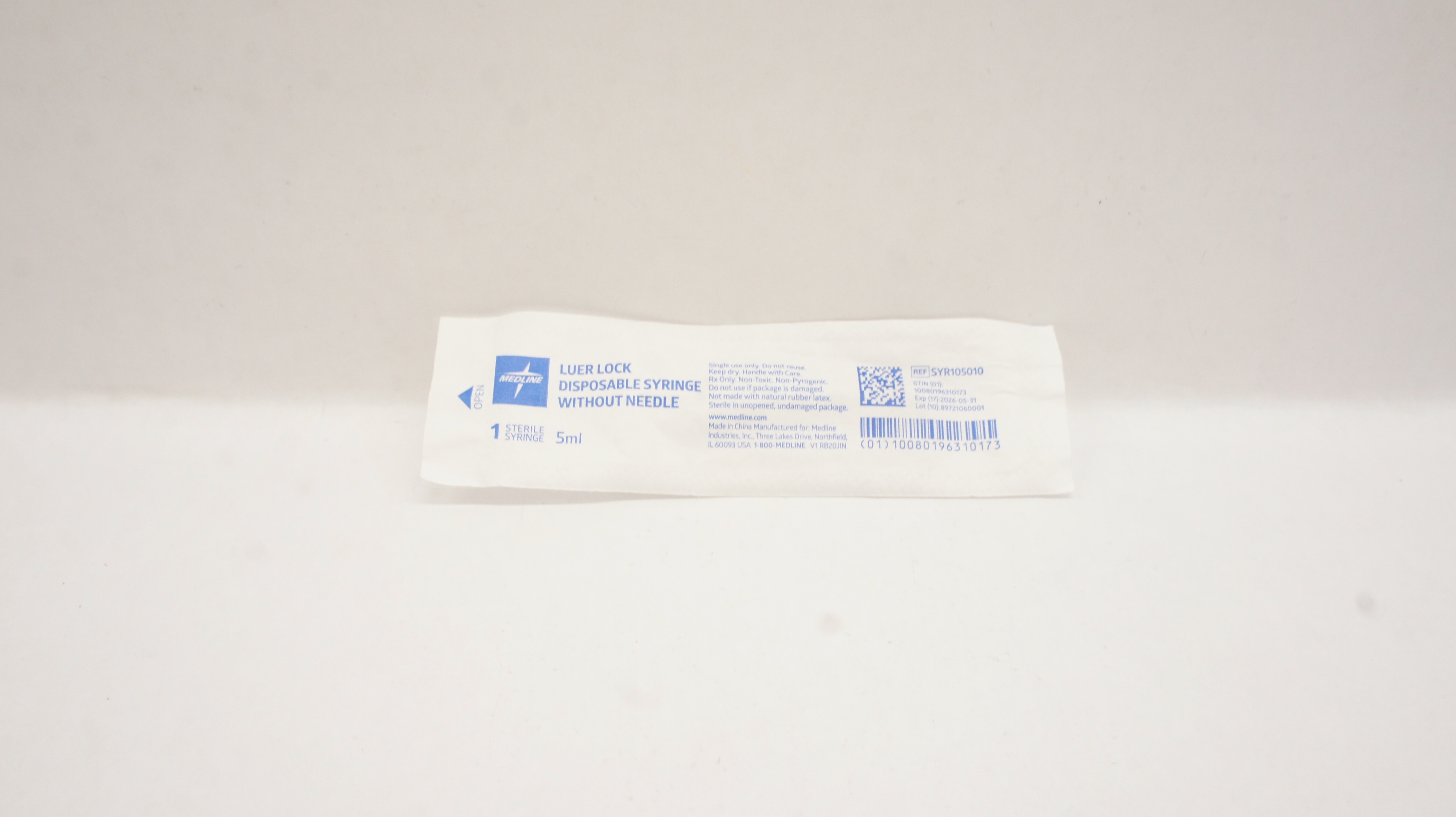 Medline SYR105010 Luer Lock Disposable Syringe Without Ndle 5ml