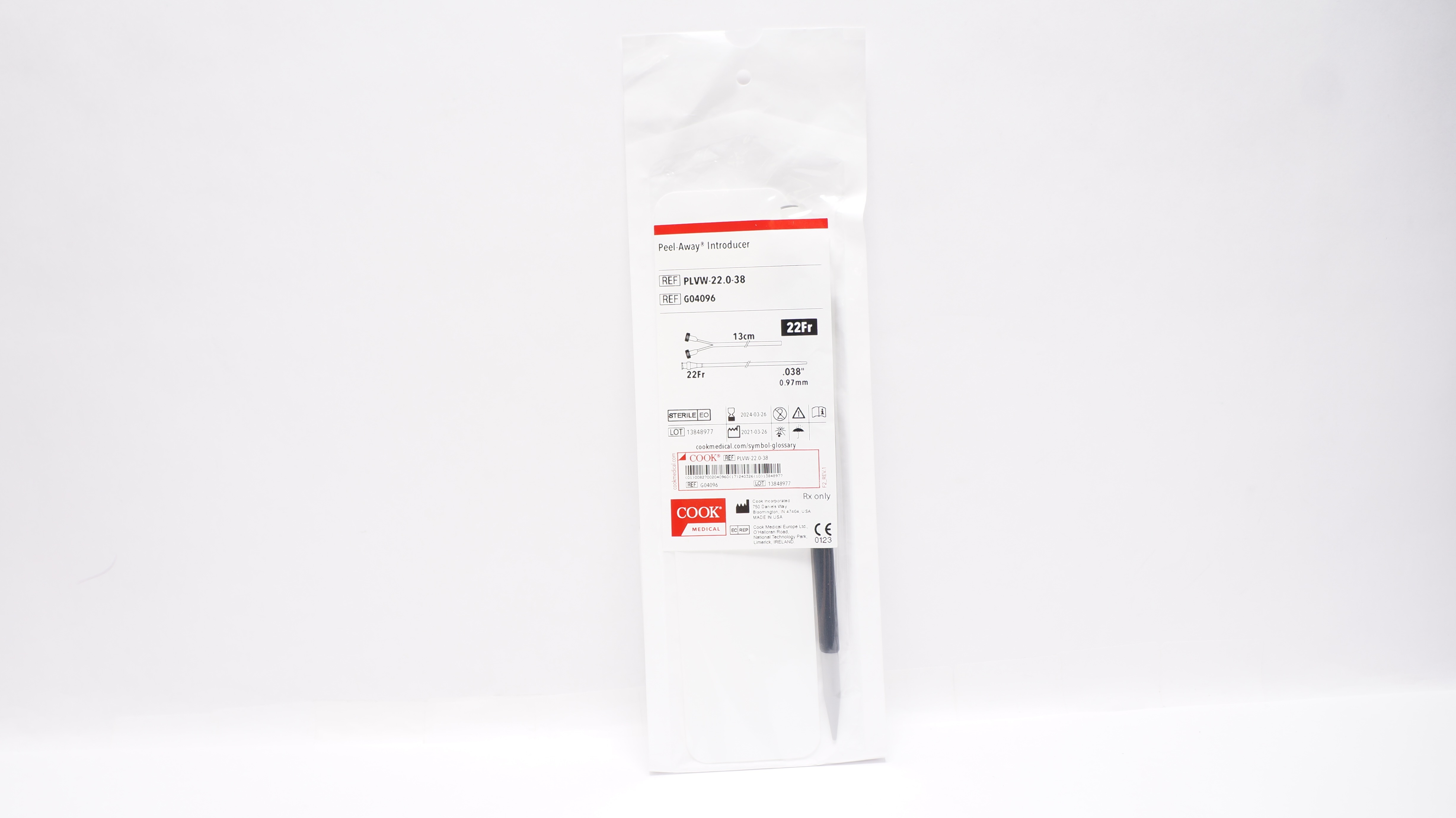 Cook Medical G04096 Peel-Away Introducer 22Fr.