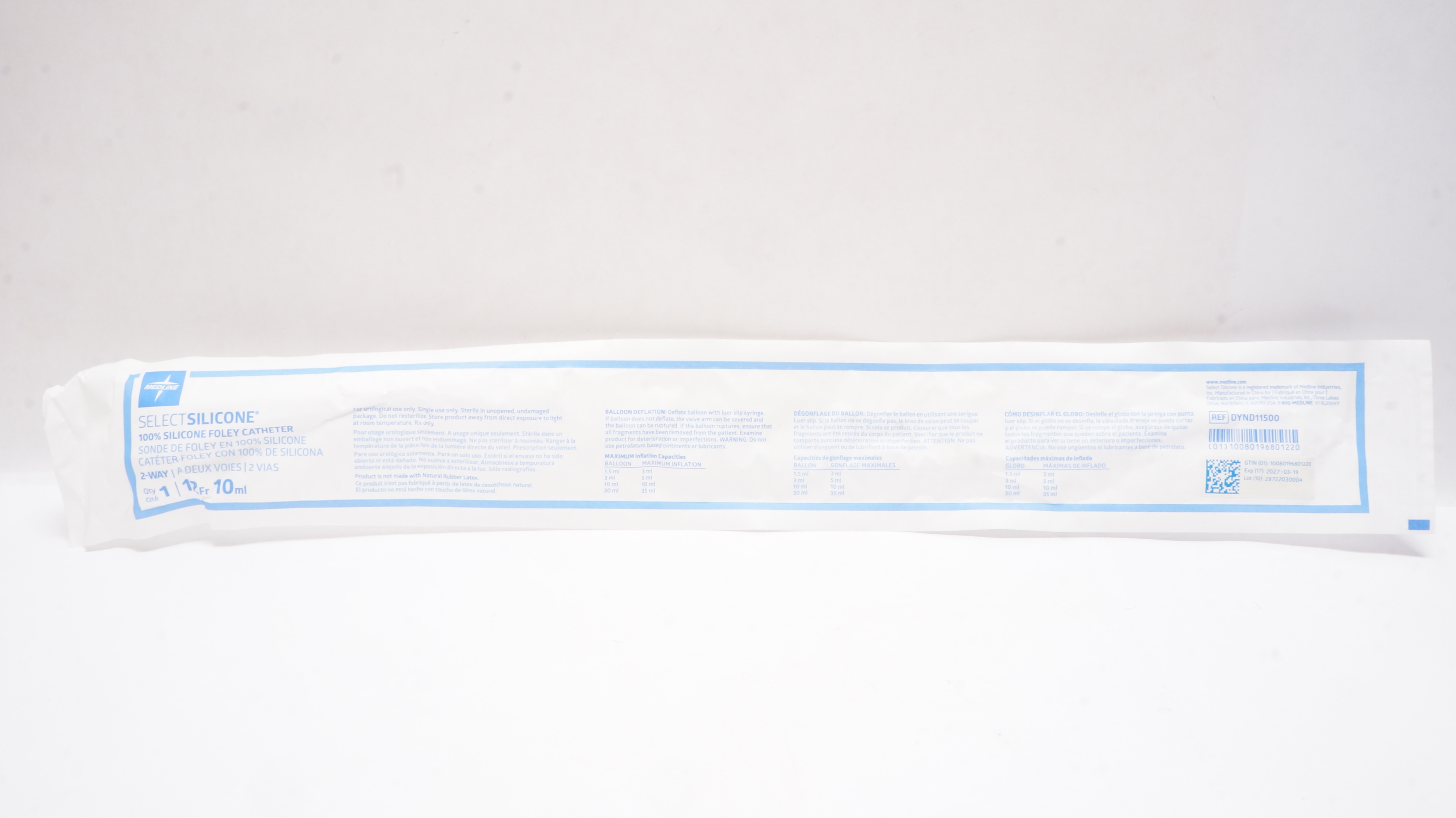Medline DYND11500 Select Silicone Foley Cath. 2-Way 12Fr. x 10mL