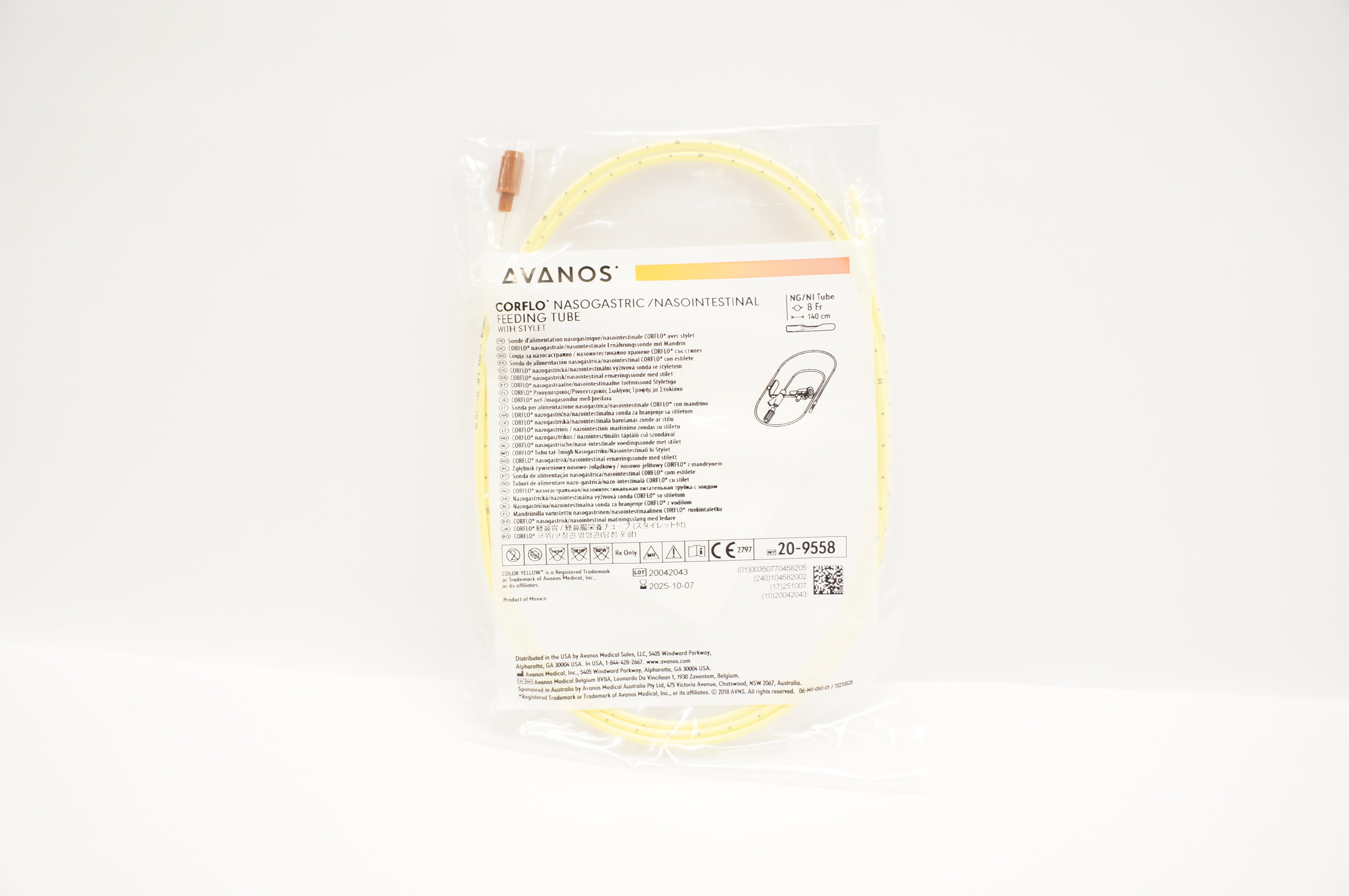 Avanos 20-9558 Nasogastric/Nasointestinal Feeding Tube 8Fr x 140cm