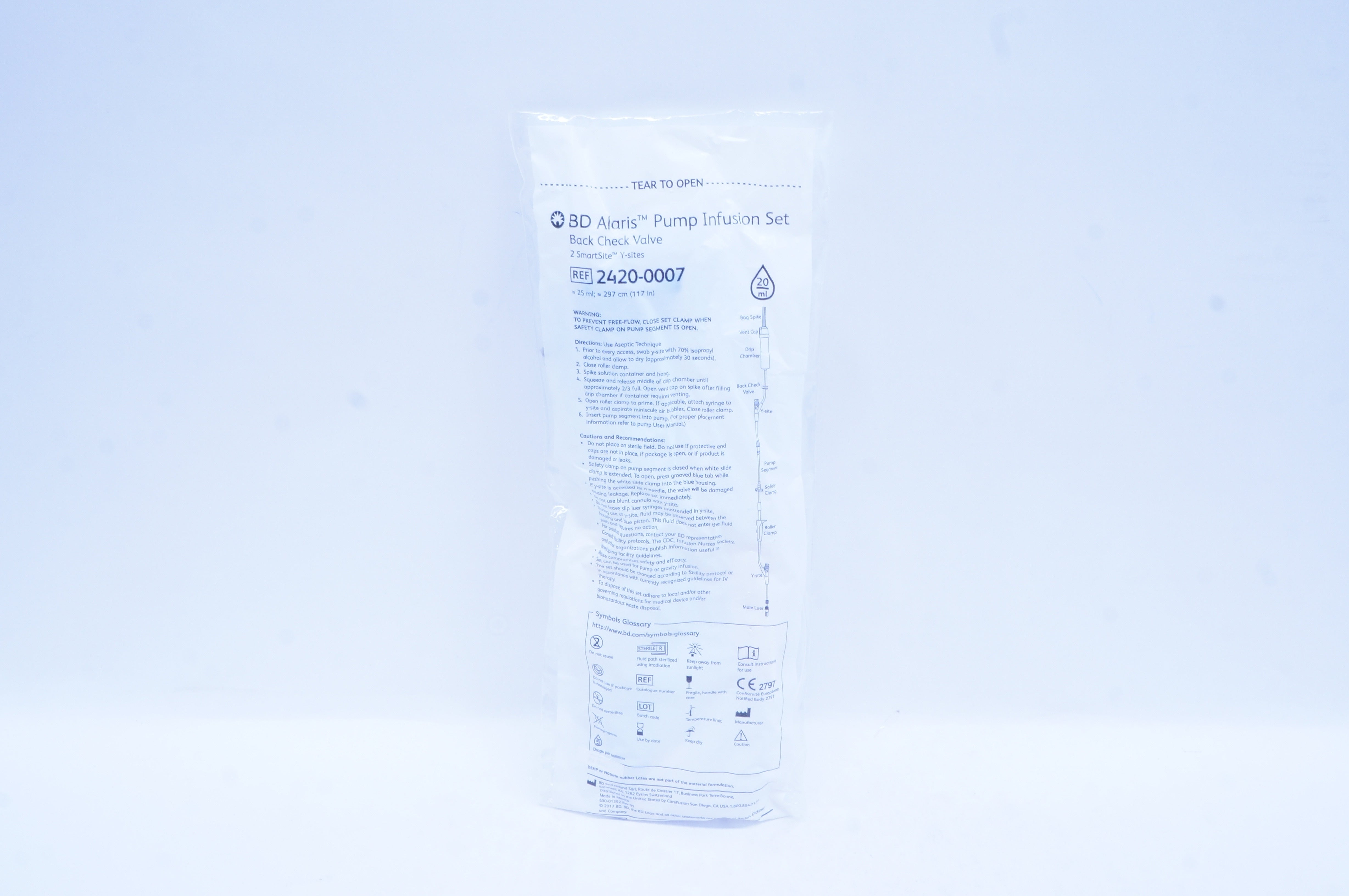 BD 2420-0007 Alaris Pump Infusion Set Back Check Valve 2 SmartSite Y-sites 20ml