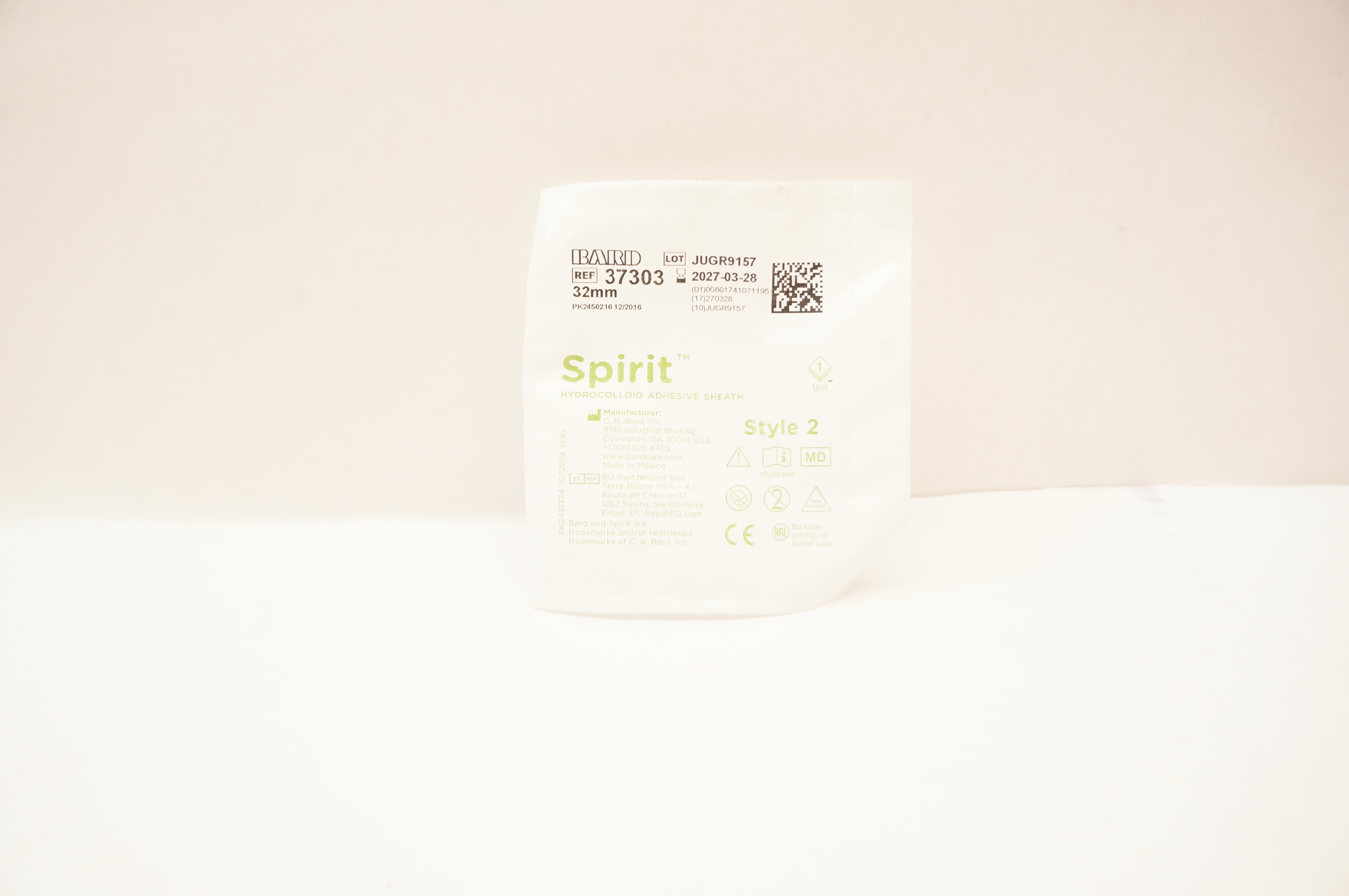 Bard 37303 Spirit Hydrocolloid Adhesive Sheath Style 2 32mm